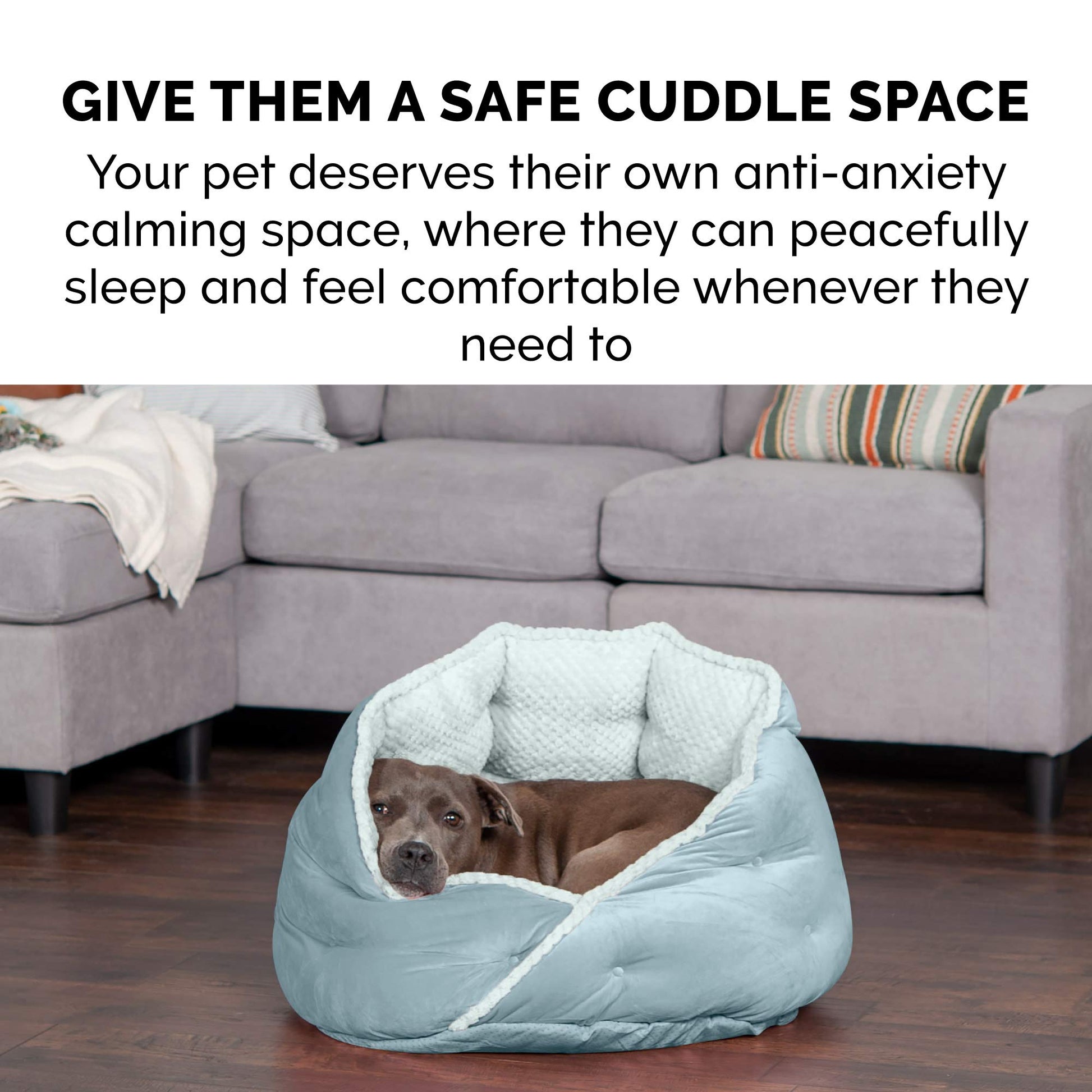 Furhaven 24" Round Medium Dog Bed Minky Plush & Velvet Calming Hug Nest, Washable - Aquamarine, 24-Inch