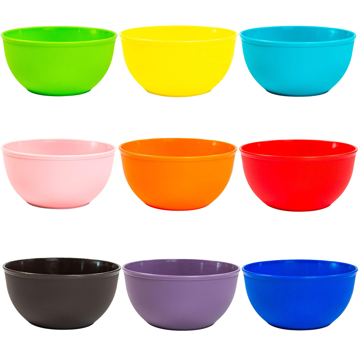 Youngever - Juego de 9 cuencos de plástico de 10 onzas, cuencos de plástico para niños, juego de 9 (9 colores arcoíris)