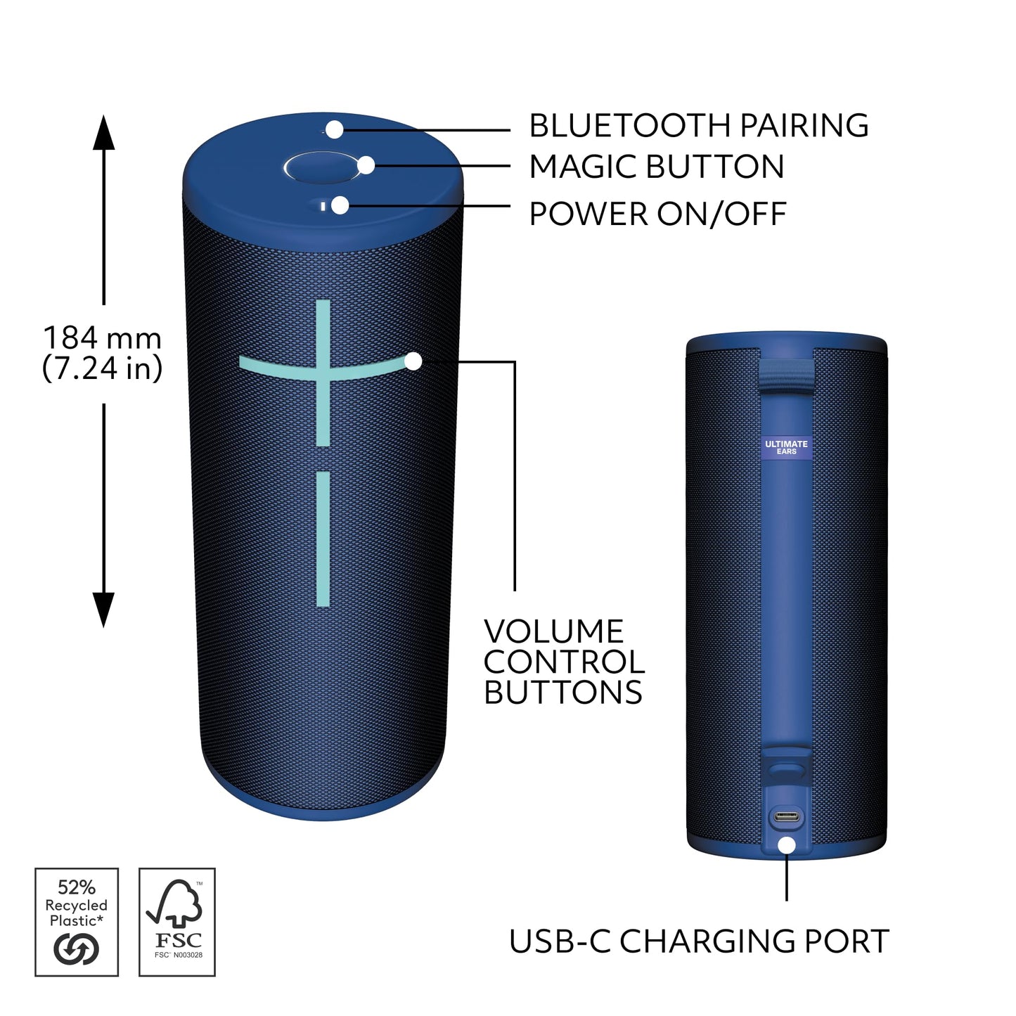 Ultimate Ears Boom 4 - Bocina Bluetooth portátil impermeable con sonido envolvente de 360 grados, bocina flotante para exteriores, batería de 15 horas, alcance de 45 metros - Azul (renovada)