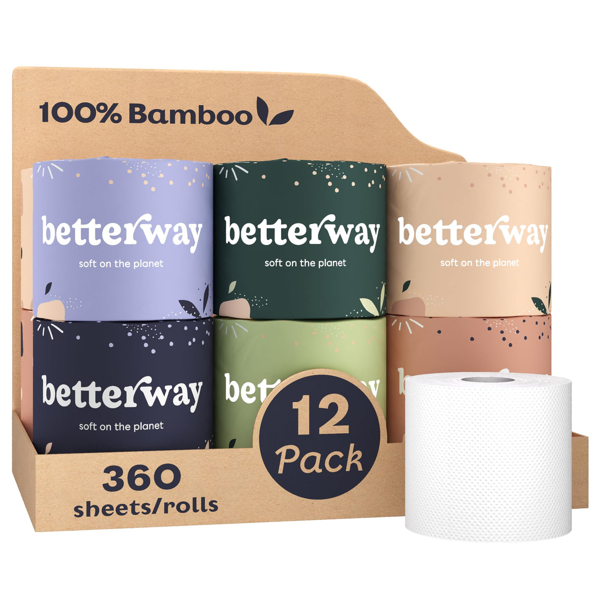 Papel Higiénico Betterway Bambú 3 Capas Sostenible y Compostable 12 Rollos Orgánico Certificado FSC