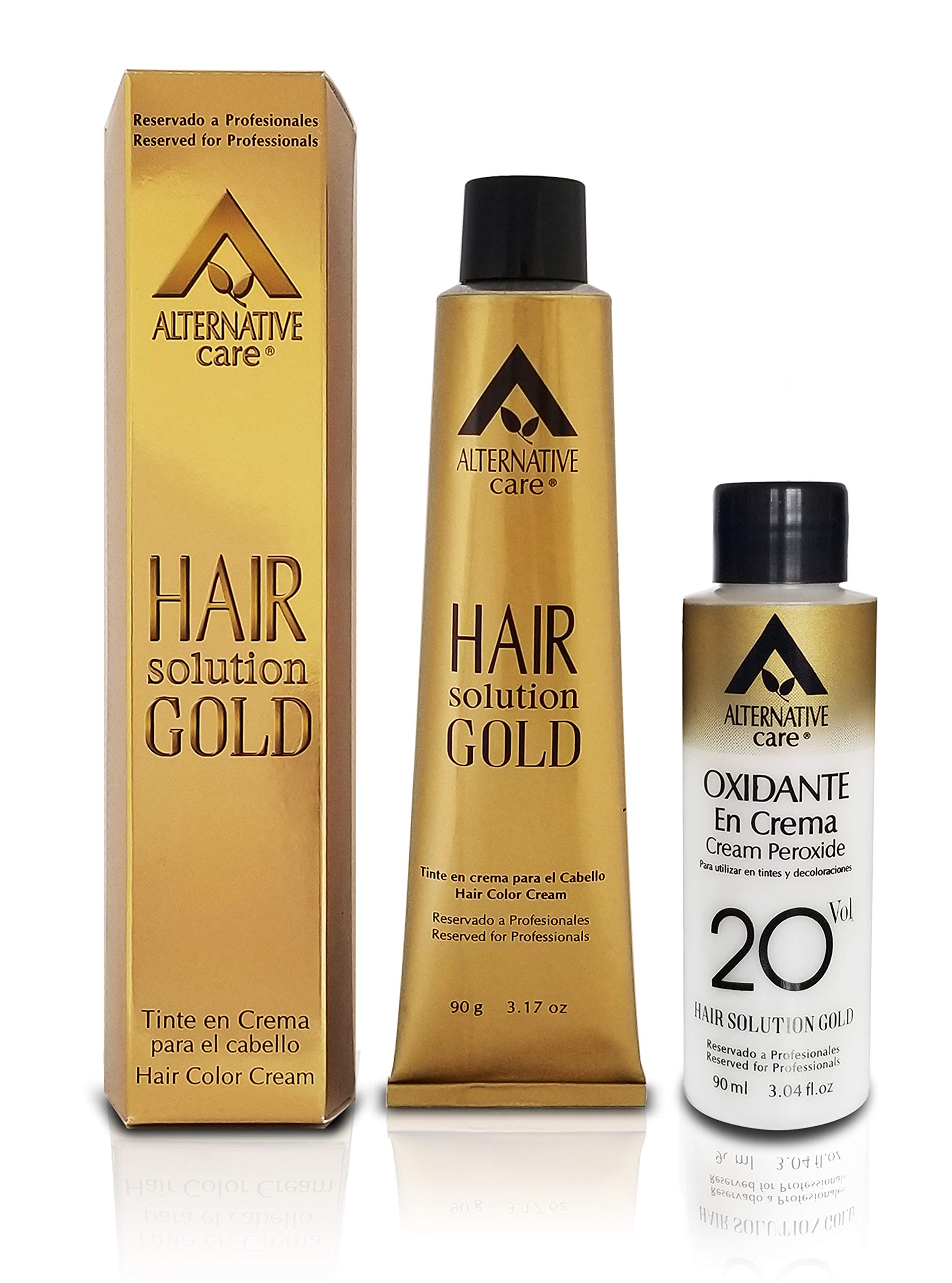 Tinte en Crema Profesional para Cabello - HAIR SOLUTION GOLD, Color Castaño Oscuro, 90g + Oxidante 90ml. ¡Permanente y de calidad! Ideal para mujeres. ¡Deslumbra con tu nuevo look!