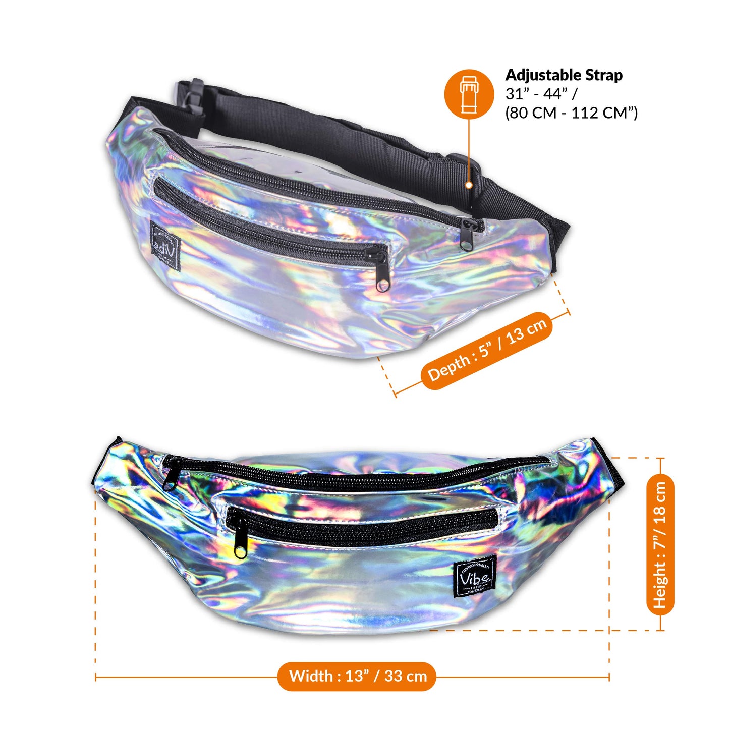 Riñonera Vibe Festival Gear Negra Plateada Dorada Holográfica para Hombres y Mujeres