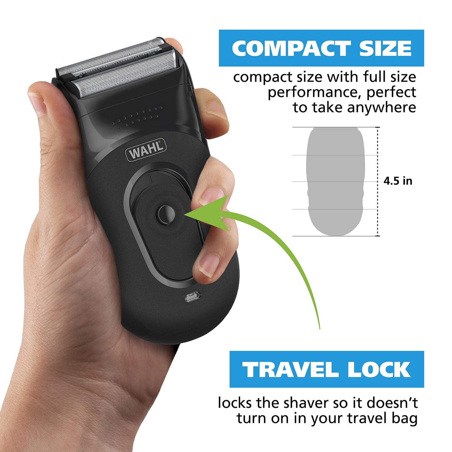 Wahl 7065 - Kit de afeitadora compacta de iones de litio con láminas higiénicas y barra de corte con láminas flexibles dobles que se mueven con los contornos de tu cara