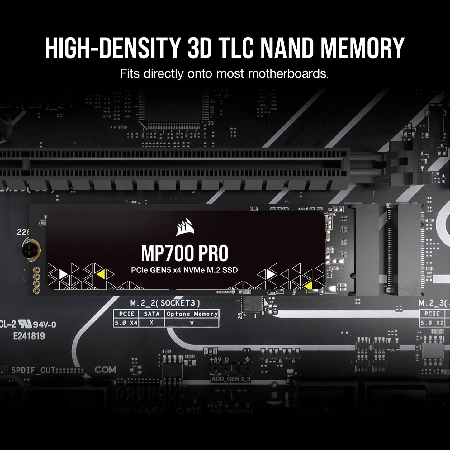 Corsair MP700 Pro 1TB M.2 PCIe Gen5 x4 NVMe 2.0 SSD - M.2 2280 - hasta 11.700MB/s Lectura secuencial - TLC NAND de Alta Densidad - Negro