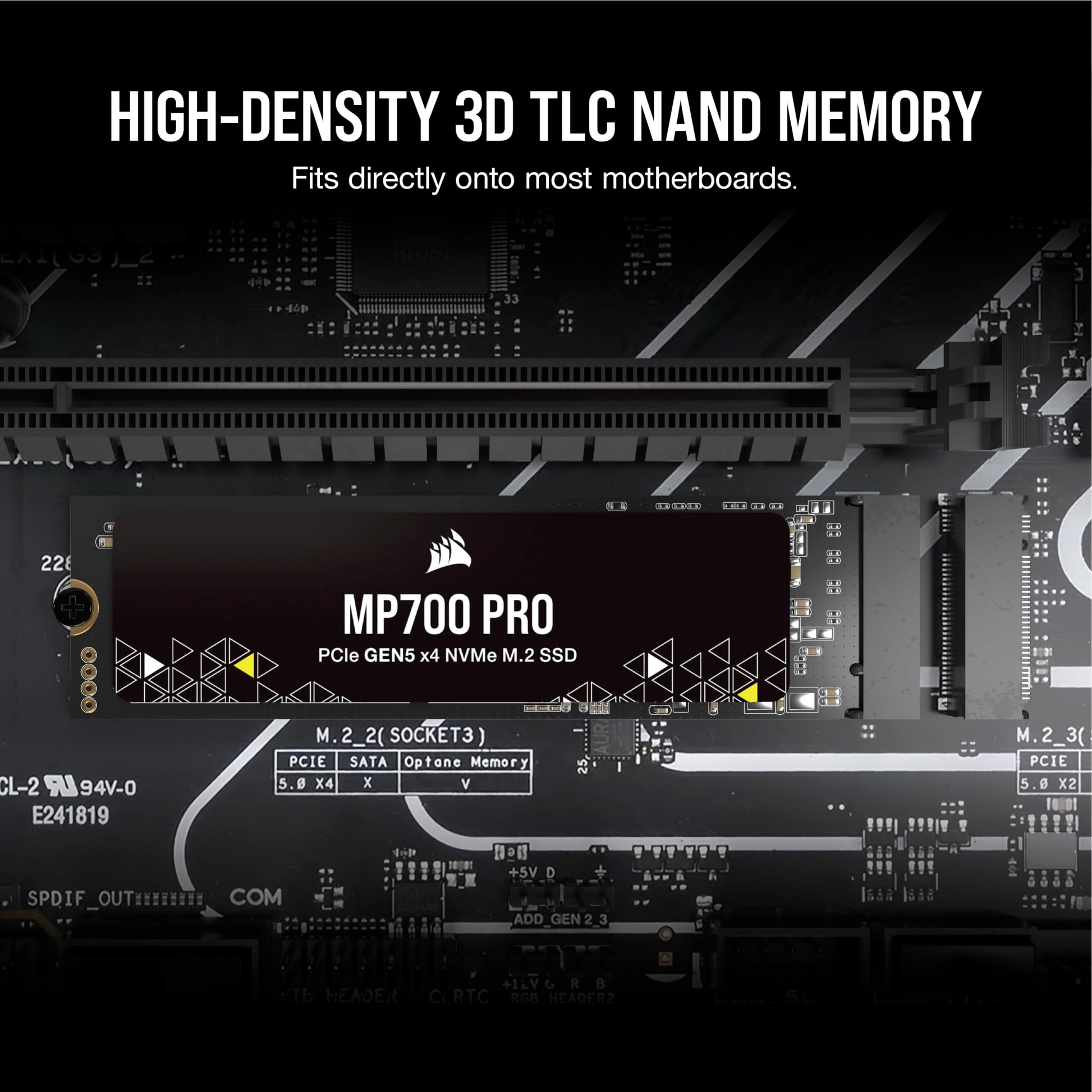 Corsair MP700 Pro 1TB M.2 PCIe Gen5 x4 NVMe 2.0 SSD - M.2 2280 - hasta 11.700MB/s Lectura secuencial - TLC NAND de Alta Densidad - Negro