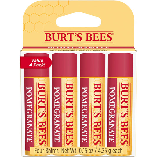 Burt's Bees 100% Natural Moisturizing Lip Balm, Pomegranate with Beeswax and Fruit Extracts - 4 Tubes