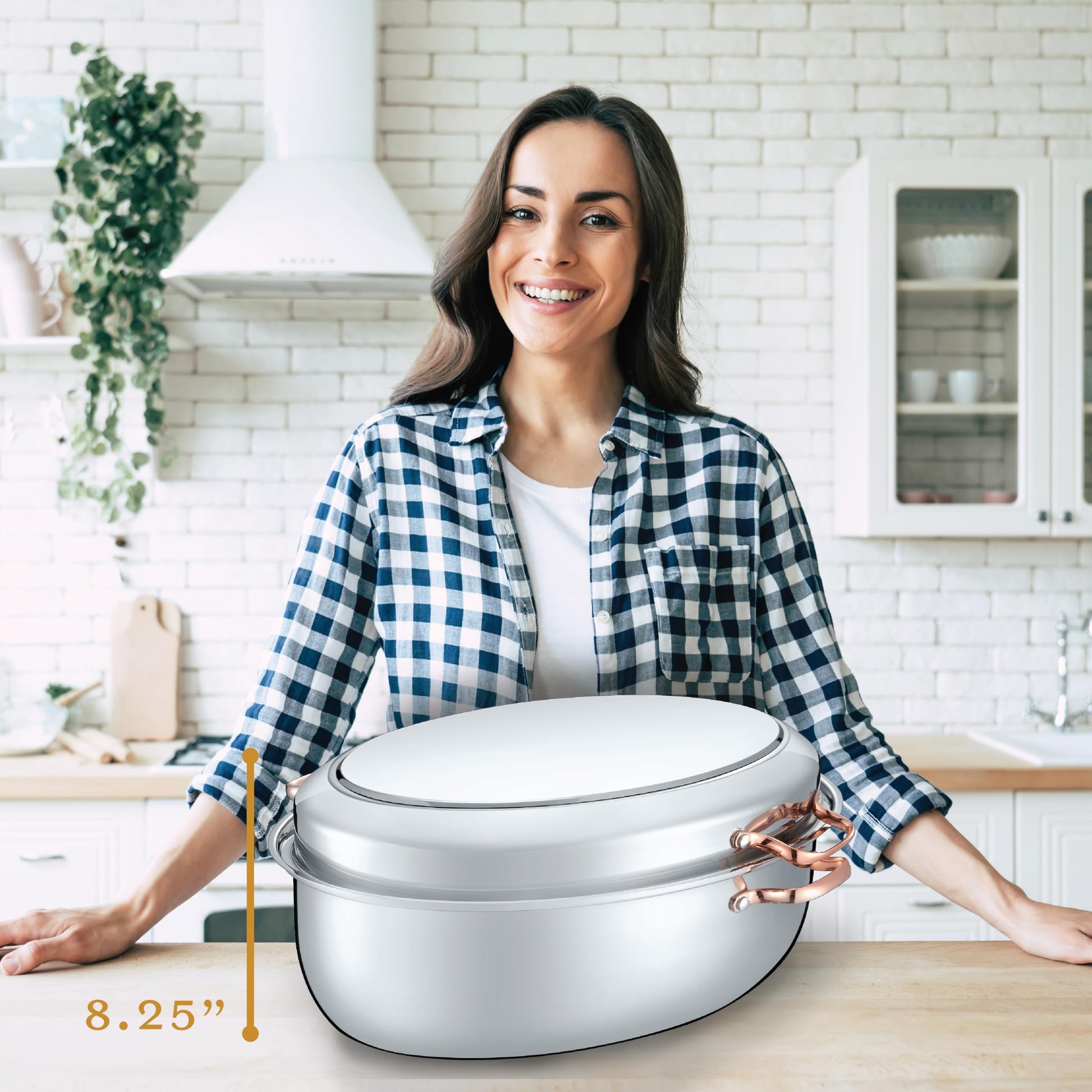 CONCORD - Sartén para asar de acero inoxidable de 12 cuartos con estante para colgar. Tostador ovalado de pavo con tapa de plancha, utensilios de cocina multiusos
