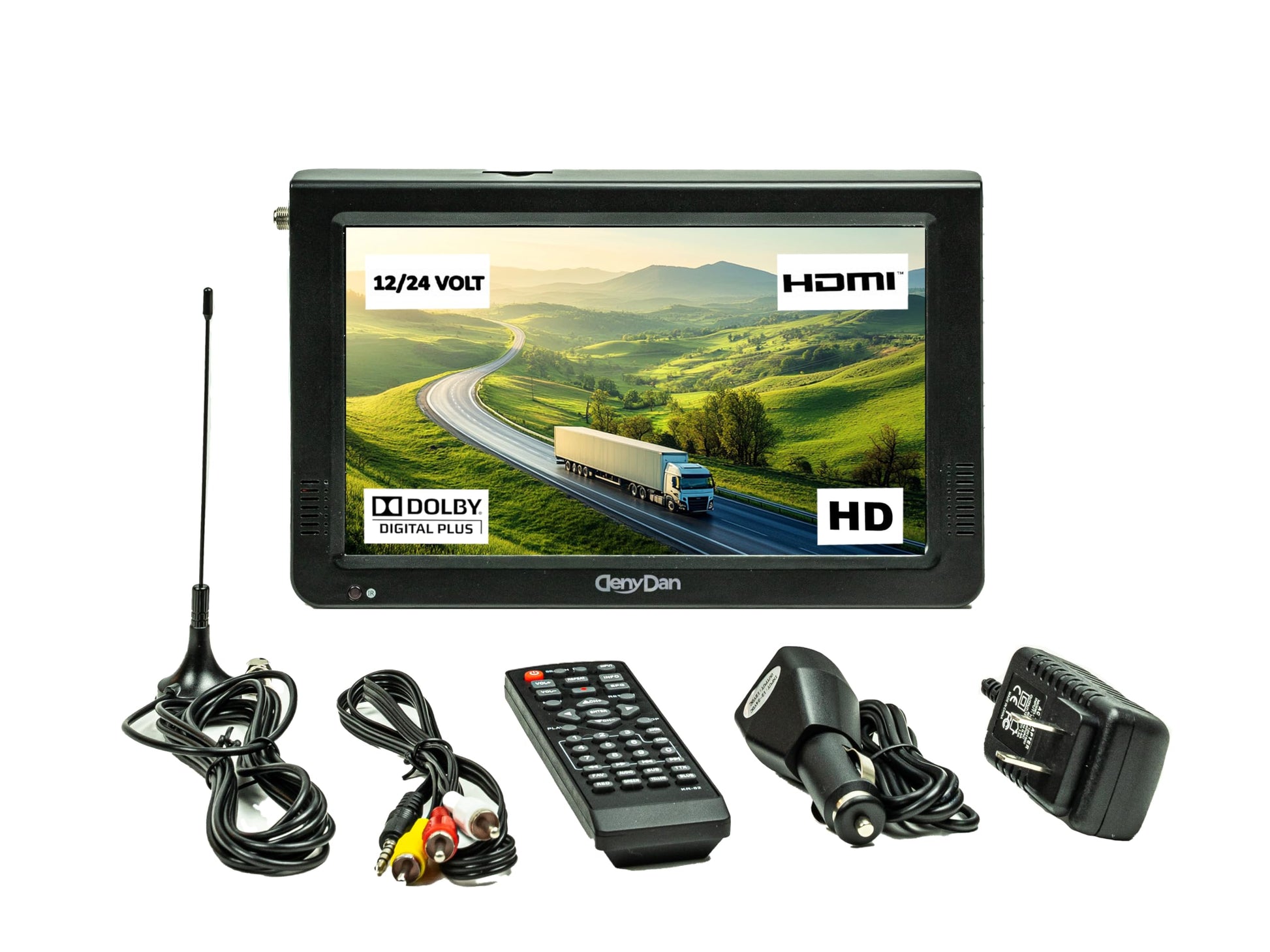 DenyDan Televisión portátil de 10" menús en español, Pantalla LED HD 720p, HDMI/USB/AV/SD, batería 4000 mAh hasta 8 h, 12V/24V/110V, Ideal para Auto, camión, RV y Camping