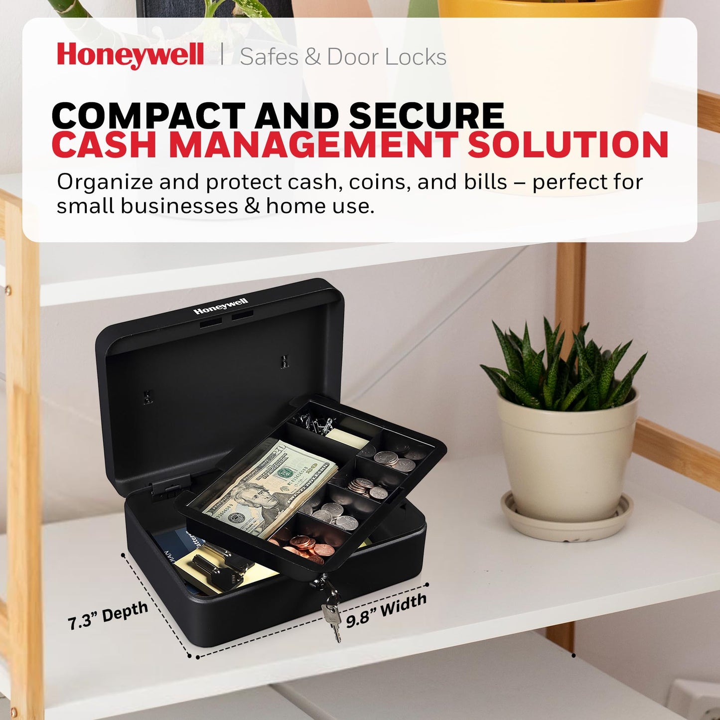Honeywell Safes & Door Locks - 6112 Standard Steel Cash Box with Key Lock, Black