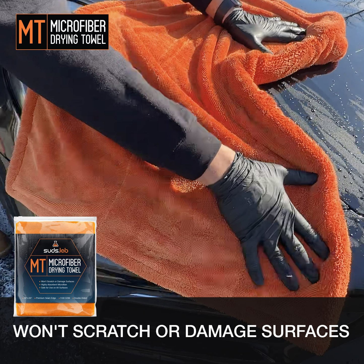 Toalla de Secado de Microfibra Suds Lab Azul Grande para Exterior del Automóvil