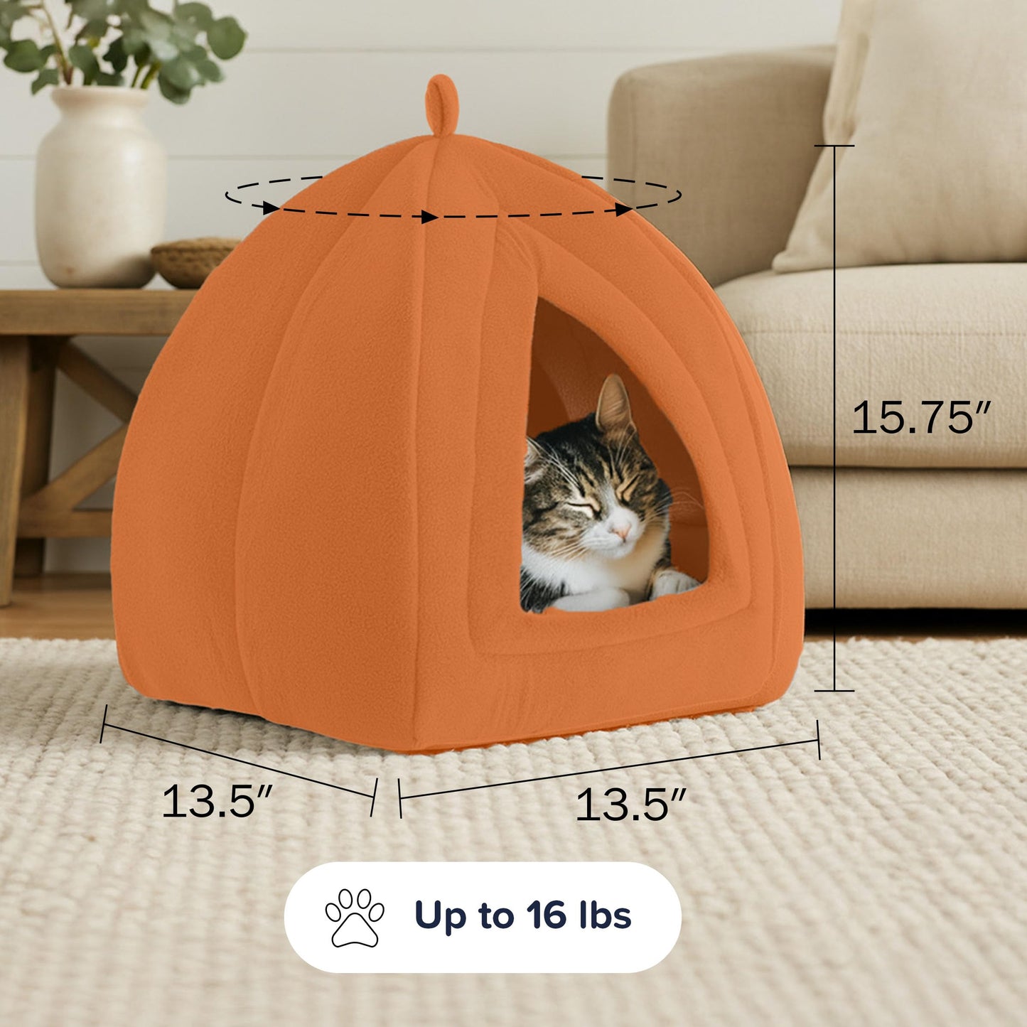 Petmaker Cozy Kitty Tent Igloo Plush Cat Bed, Brown
