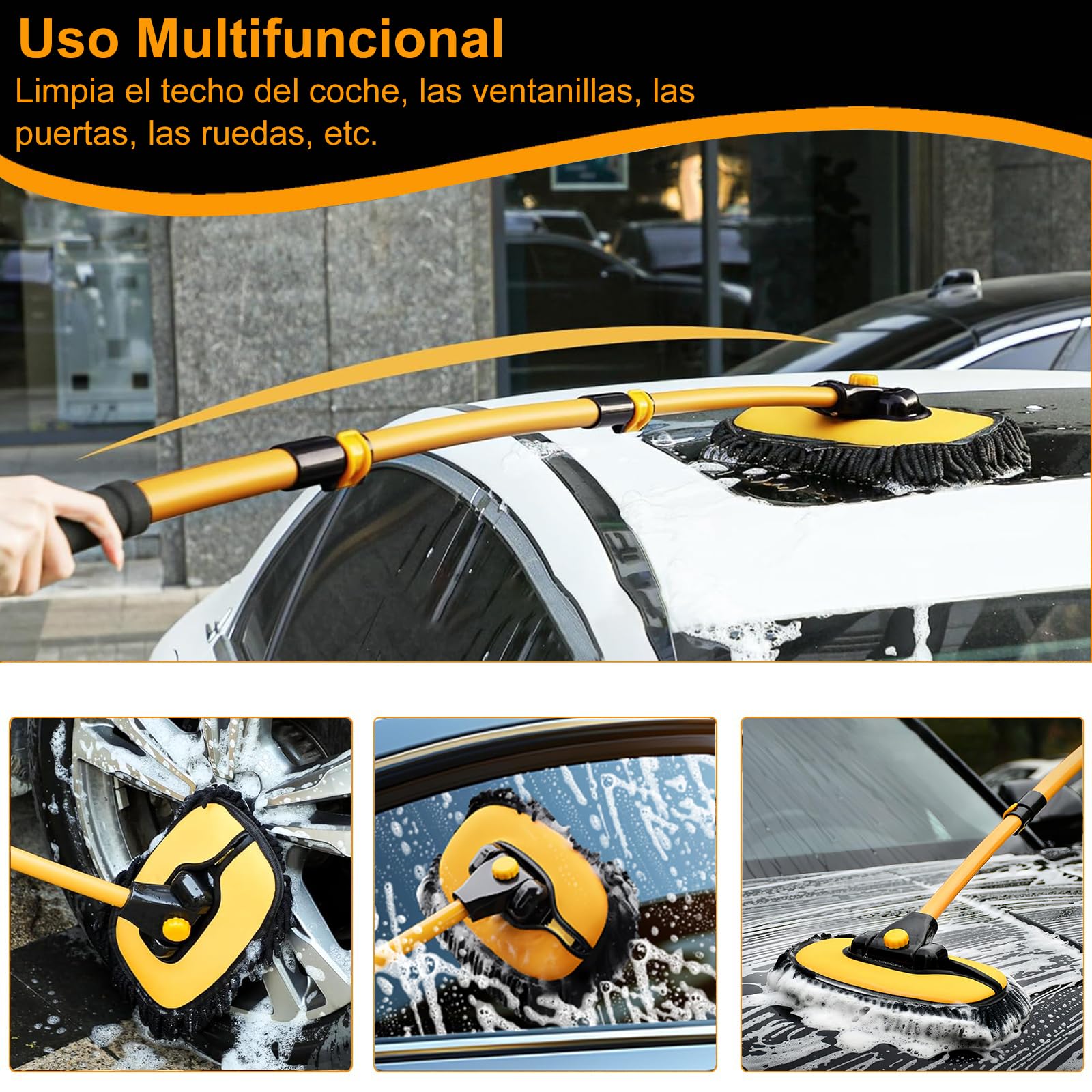 Cepillo Chenilla PANGP Azul con Mango Extensible para Limpieza de Carros, SUV y Camiones