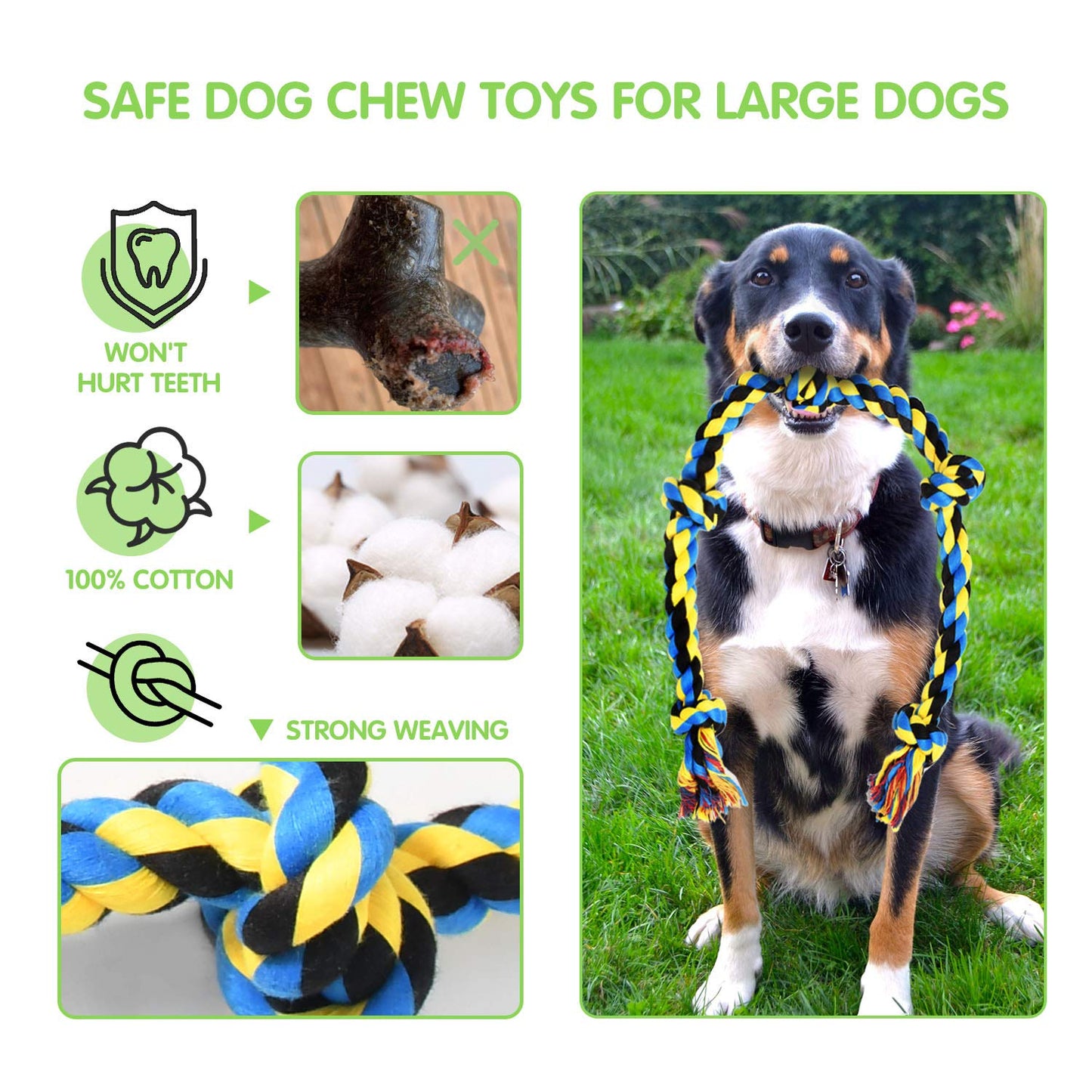 Juguetes para masticar perros grandes, juguetes resistentes para perros agresivos de raza grande, resistente juguete dental para perros medianos, 5 nudos indestructibles juguetes para perros, juguetes de algodón para morder cachorros de dentición masticar