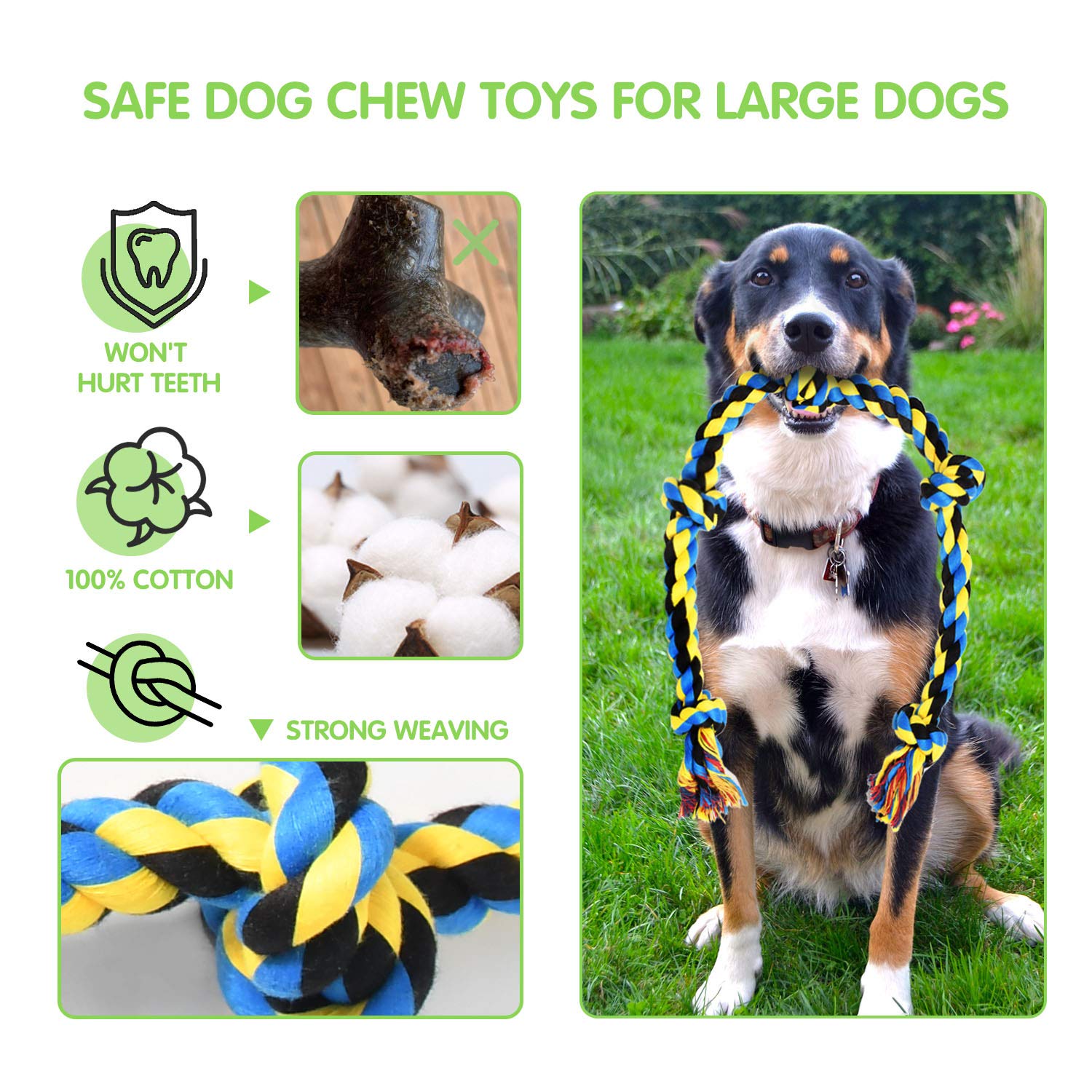 Juguetes para masticar perros grandes, juguetes resistentes para perros agresivos de raza grande, resistente juguete dental para perros medianos, 5 nudos indestructibles juguetes para perros, juguetes de algodón para morder cachorros de dentición masticar