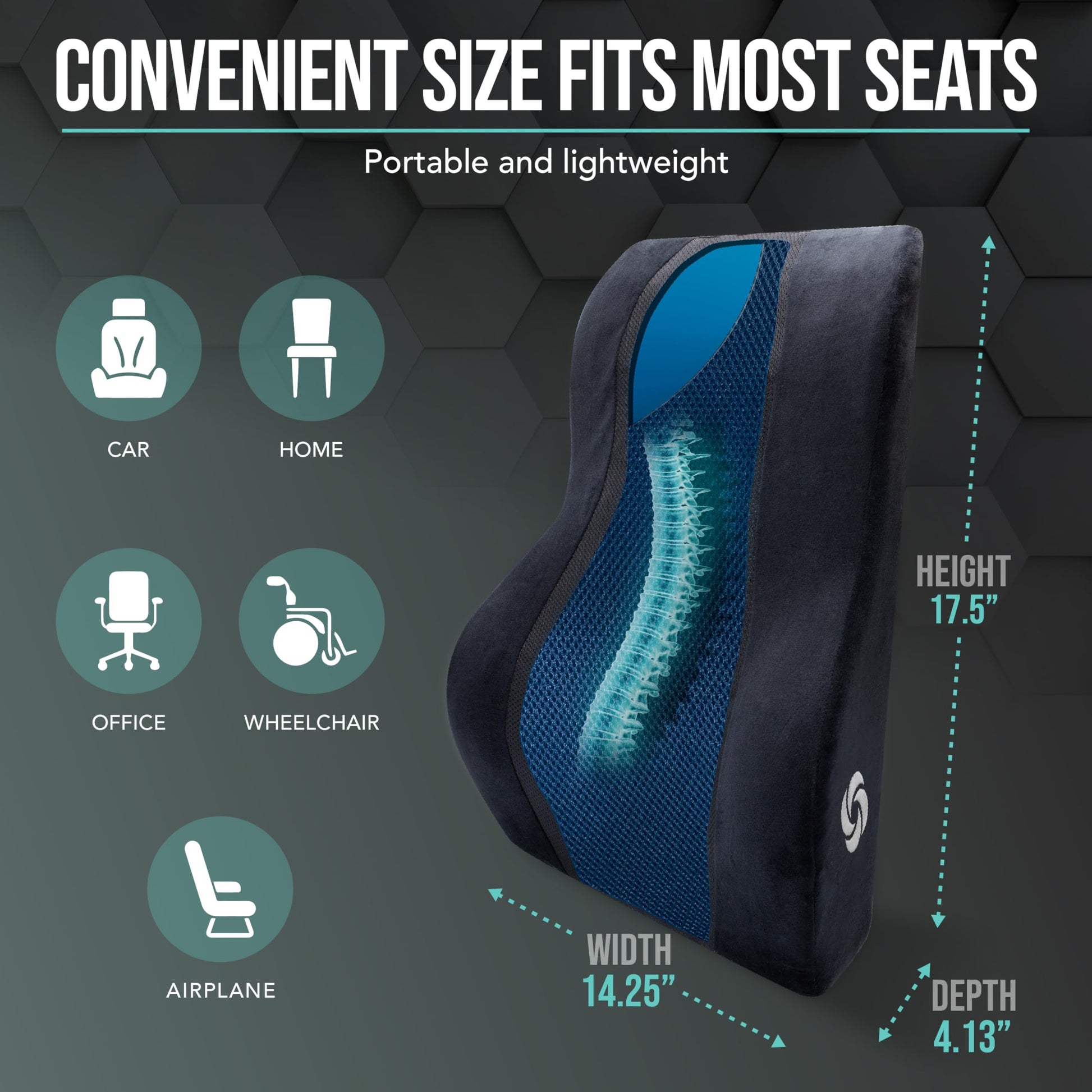 Cojín Soporte Completo de Espalda Samsonite con Gel Refrigerante y Espuma Viscoelástica de Grado Prémium en Felpa Suave