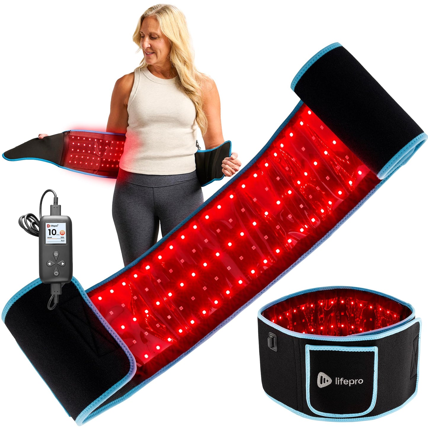 Lifepro - Cinturón de terapia de luz roja - 660 nm y 850 nm con terapia de luz infrarroja y roja cercana para cuerpo, músculos relajantes, inflamación, mejora la circulación