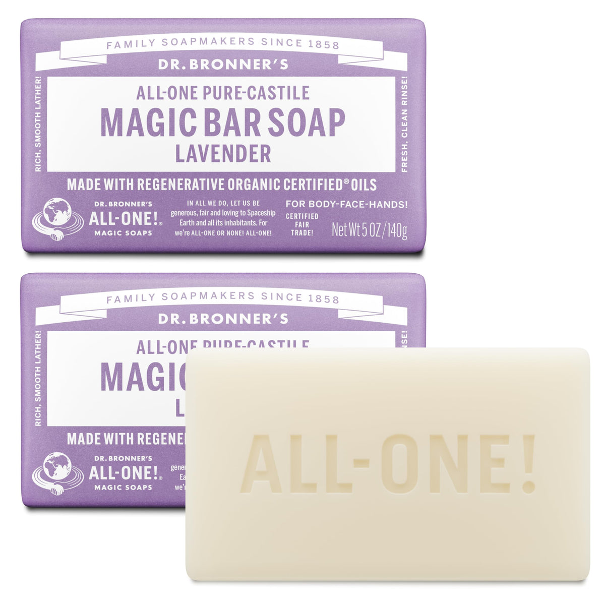 Dr. Bronner's | Jabón de castilla orgánico en barra, fórmula concentrada, relajación aromática y equilibrio natural, con aceite esencial de Lavanda, aroma Lavanda (2 pack)