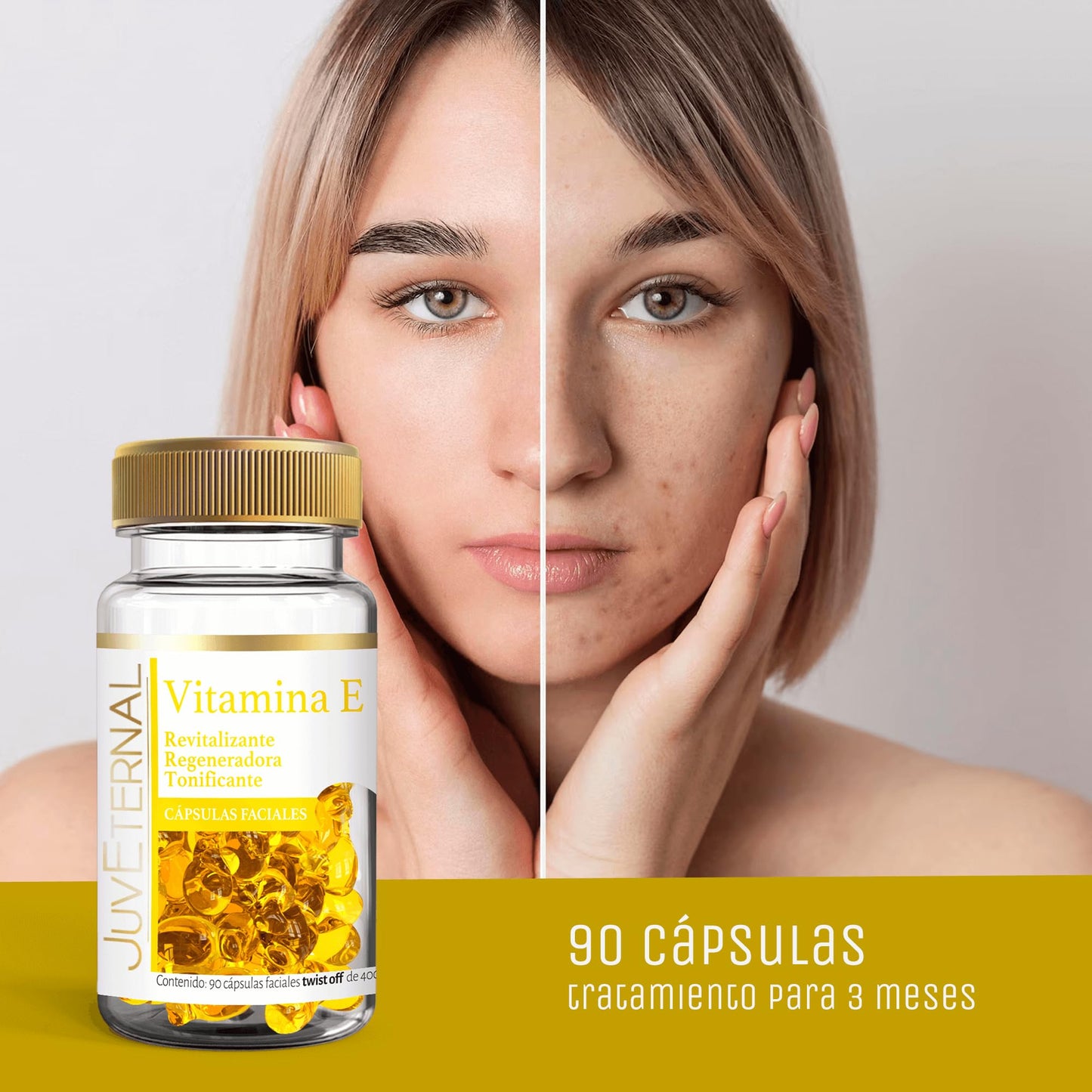 JUVETERNAL Cápsulas Faciales de Vitamina E 2x1 90 cápsulas c/u Twist-Off Antioxidantes, Hidratantes y Revitalizantes