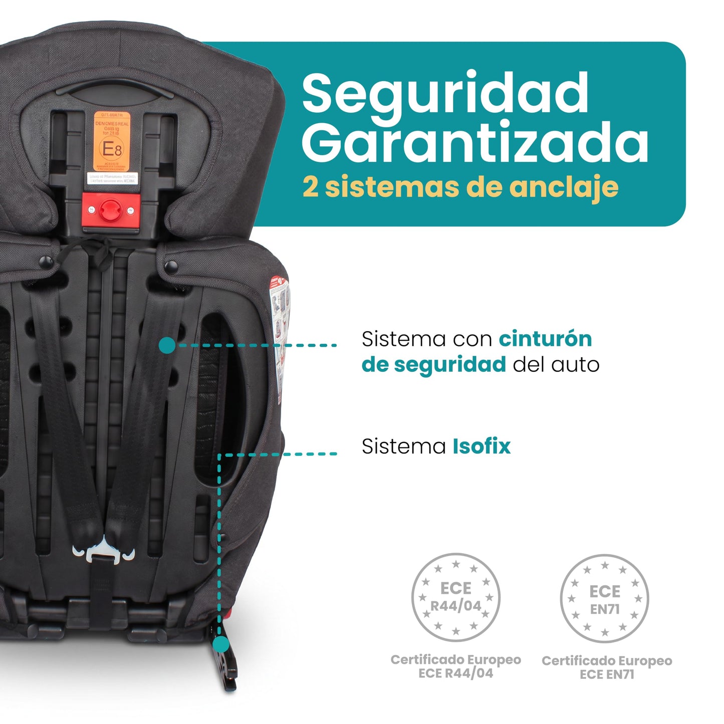 Amulay Autoasiento Booster ISOFIX Grupo 1-2-3, Convertible, Negro y Gris