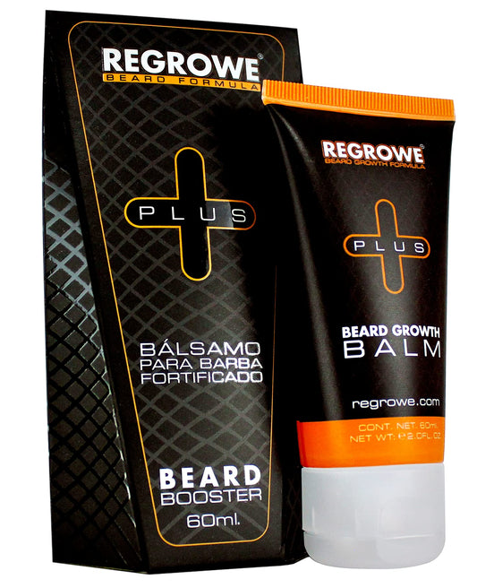 Regrowe - Bálsamo de Crecimiento de Barba Fortificado Regrowe Plus 5% - Adicionado con Queratina, Aloe Vera, Vitamina E, Complejo de aminoácidos minerales, Alantoína - Crece barba y bigote, nutre, hidrata, sin irrtación o resequedad