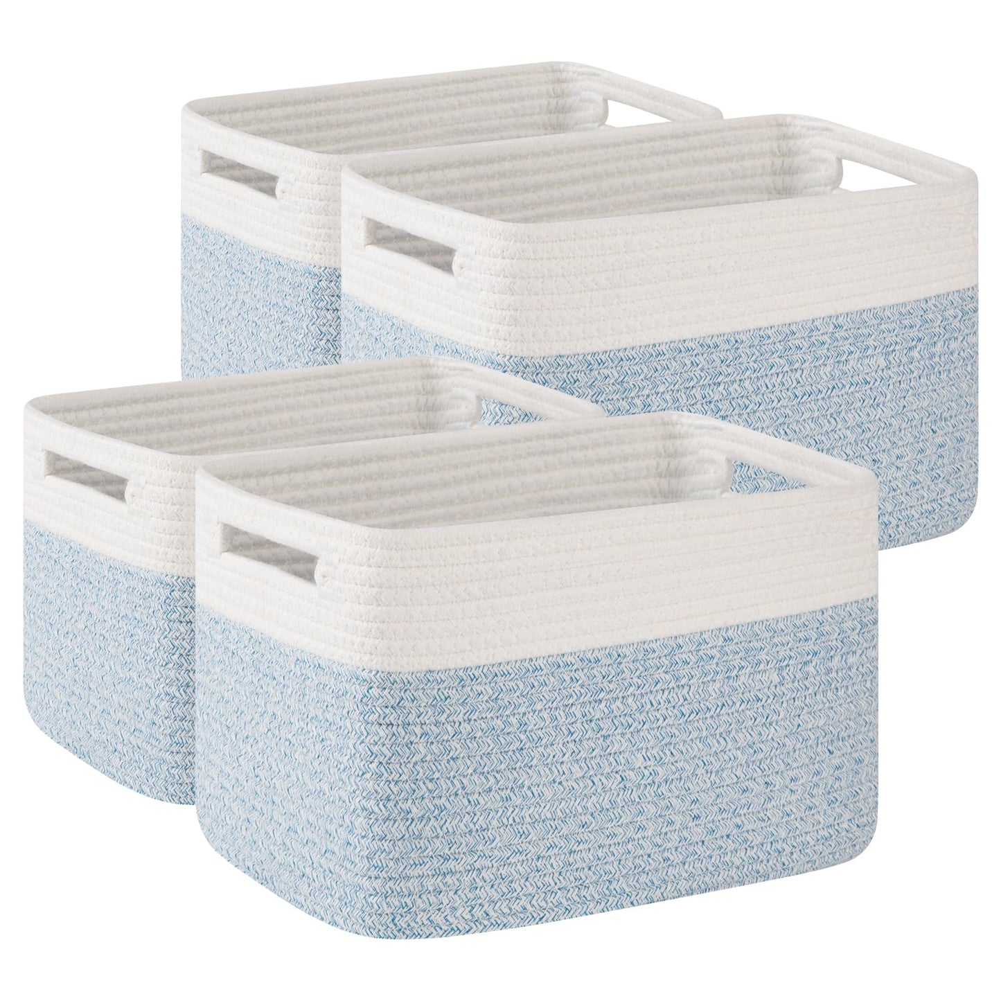 OIAHOMY - Paquete de 4 cestas de almacenamiento para organizar, cesta para estantes con asa, cestas tejidas para guardar juguetes, toallas, libros, cesta de cuerda de algodón, 13 pulgadas de largo x 9