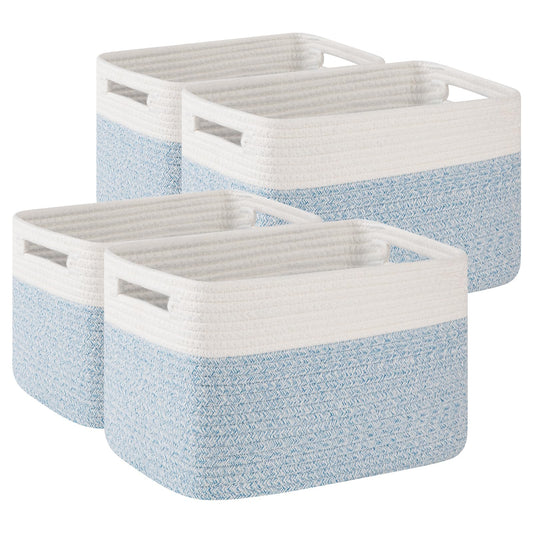 OIAHOMY - Paquete de 4 cestas de almacenamiento para organizar, cesta para estantes con asa, cestas tejidas para guardar juguetes, toallas, libros, cesta de cuerda de algodón, 13 pulgadas de largo x 9