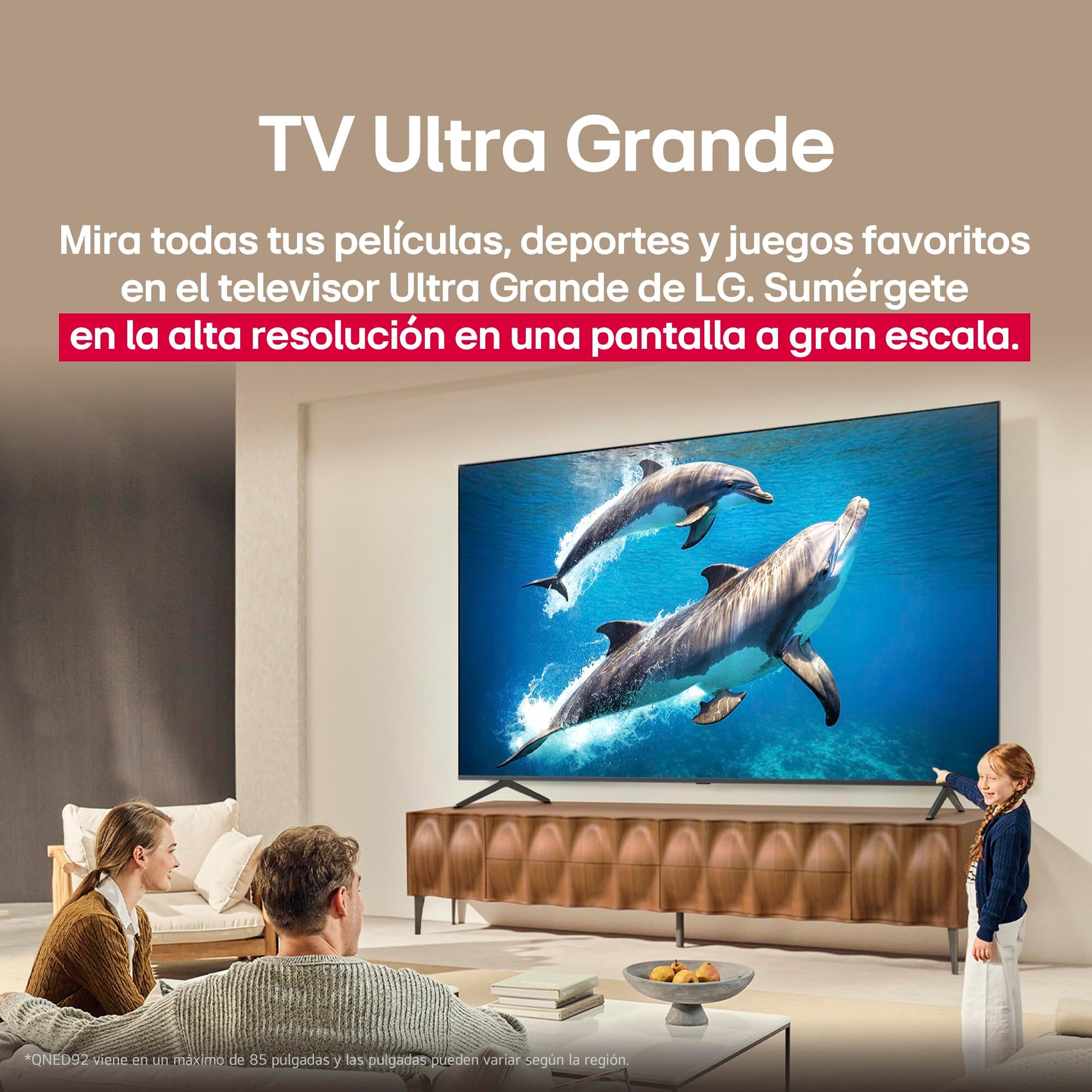 LG Pantalla 85 Pulgadas QNED EVO AI QNED92 4K Smart TV webOS 2025 85QNED92ASA |Sistema Operativo webOS|Identificación de Voz AI |120Hz|Dynamic QNED Color|Dolby Atmos & Dolby Vision Channels