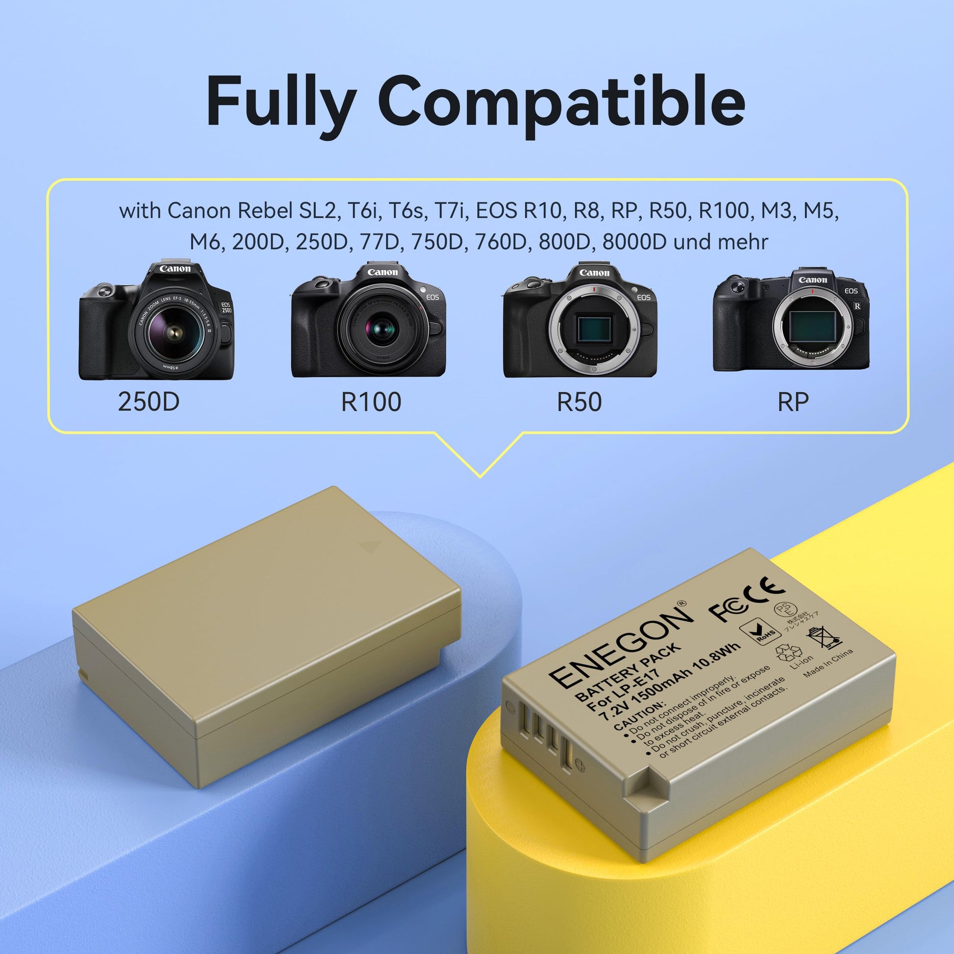 Baterías ENEGON LP-E17 Negro con Estuche de Carga Rápida USB de Doble Canal para Canon EOS