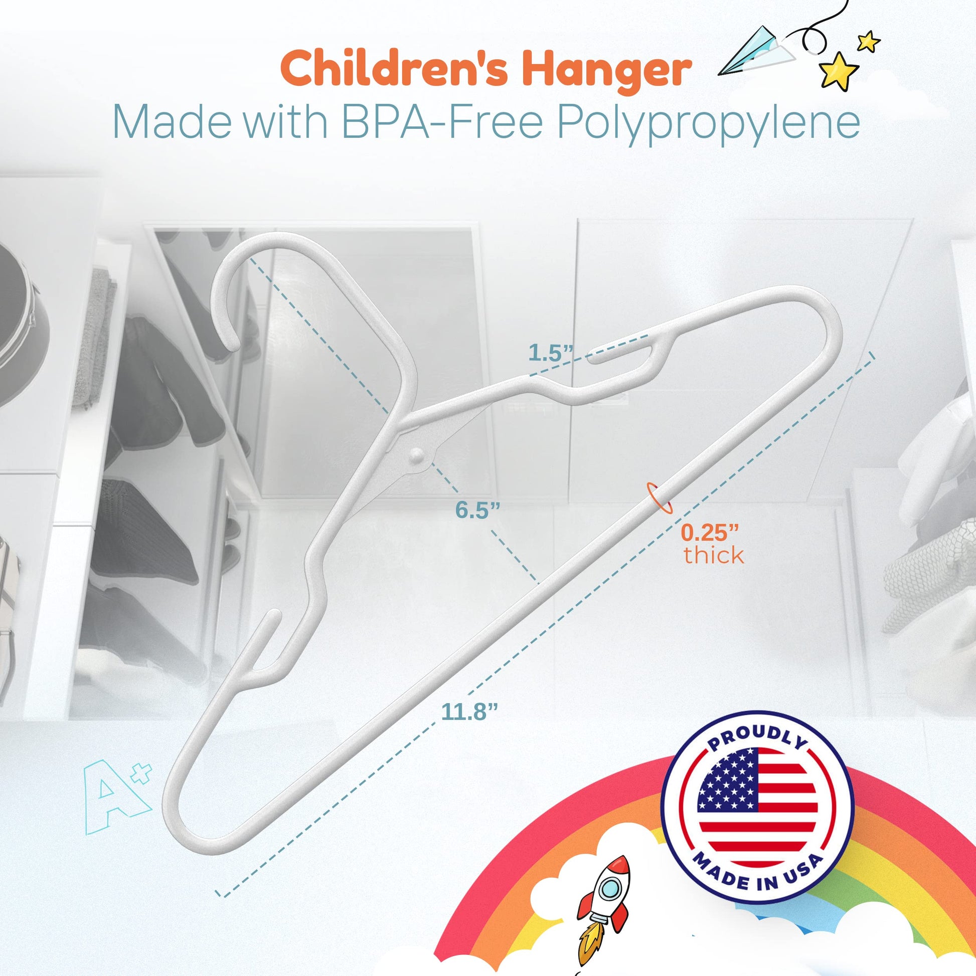 Neaties - Perchas de plástico para niños de 12 pulgadas, paquete de 50 unidades (60 unidades) – Fabricado en los Estados Unidos – Perchas de ropa para bebés y niños pequeños de 5 libras con muescas y