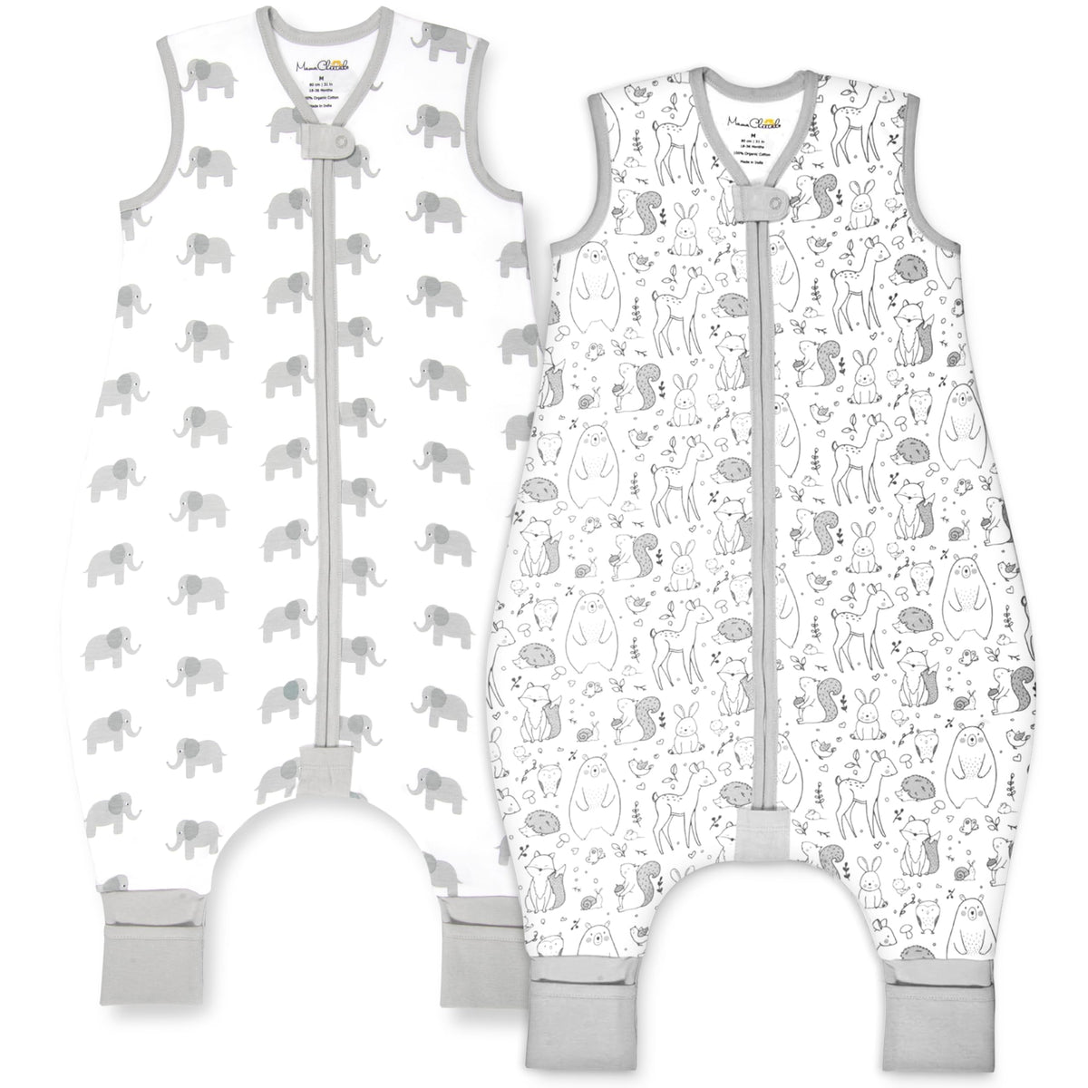 Mama Cheetah - Saco de dormir para niños pequeños con pies 3T-4T, 0.5 TOG de algodón orgánico para bebés con piernas, saco de dormir para caminantes, caminante temprano, talla L
