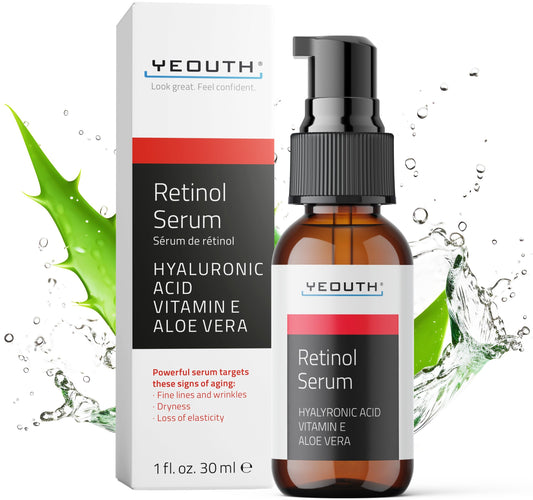 YEOUTH Retinol Serum con Acido Hialuronico Facial, Gran Combo con Facial Aceite / Bloqueador Solar Facial / Mascarillas Faciales, Suero Facial para el Cuidado de la Piel de Mujeres y Hombres 1oz