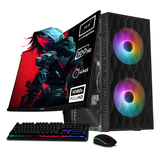 Computadora Xtreme PC Gaming Intel Core I5 12400 16GB SSD 1TB Monitor 23.8 Curvo 100Hz WiFi Negro Fuji