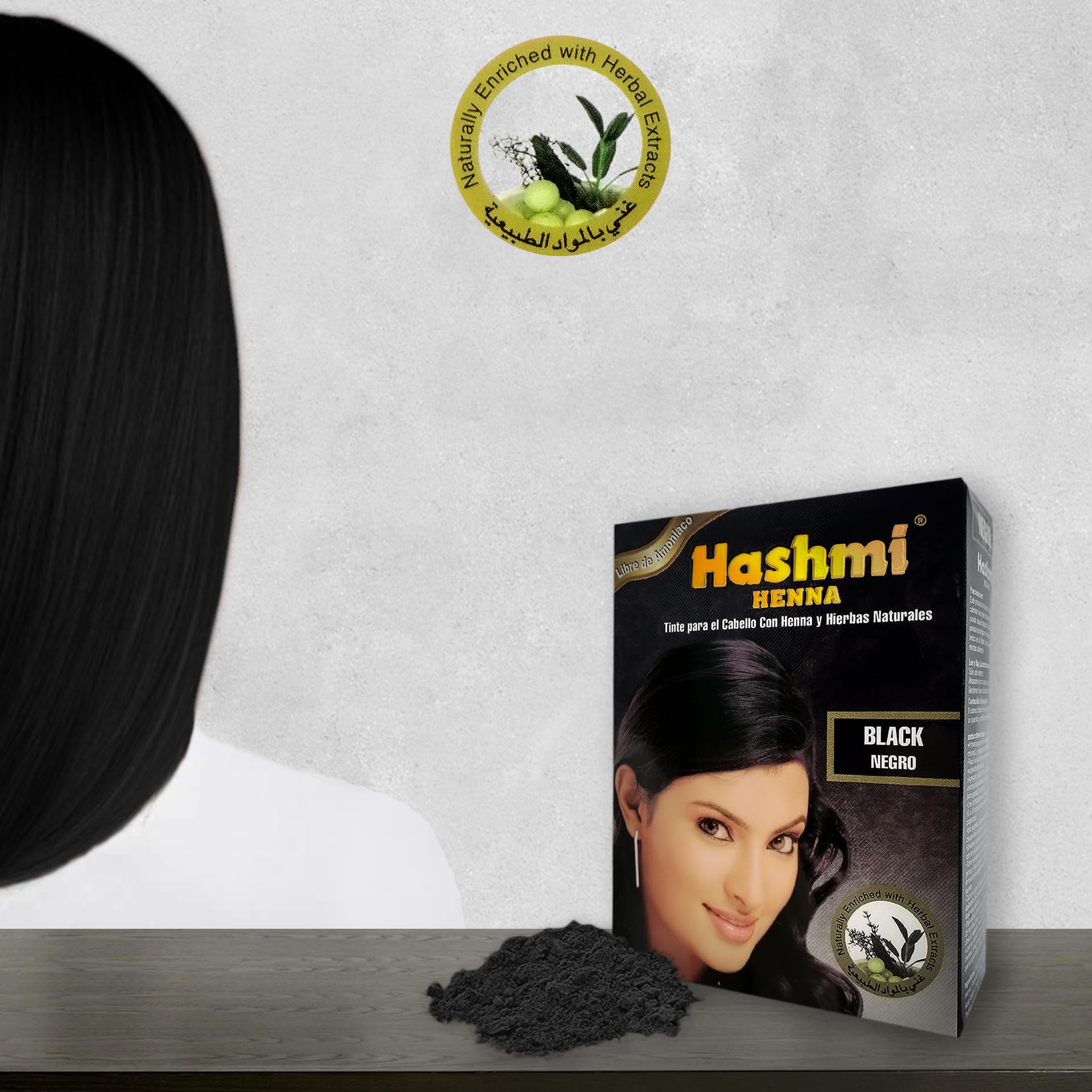 Tinte de Cabello Negro Hashmi Henna Natural sin Maltratar