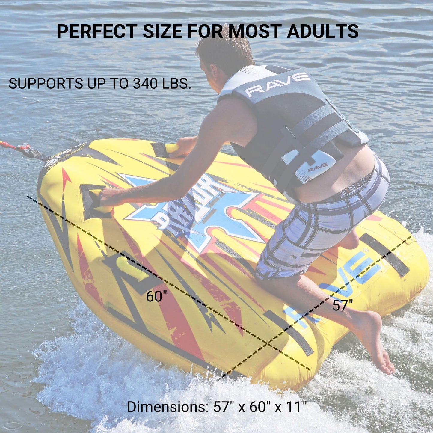 Tubo Inflable RAVE Sports Amarillo Revestimiento Inferior Rápido para 1 a 2 Pasajeros