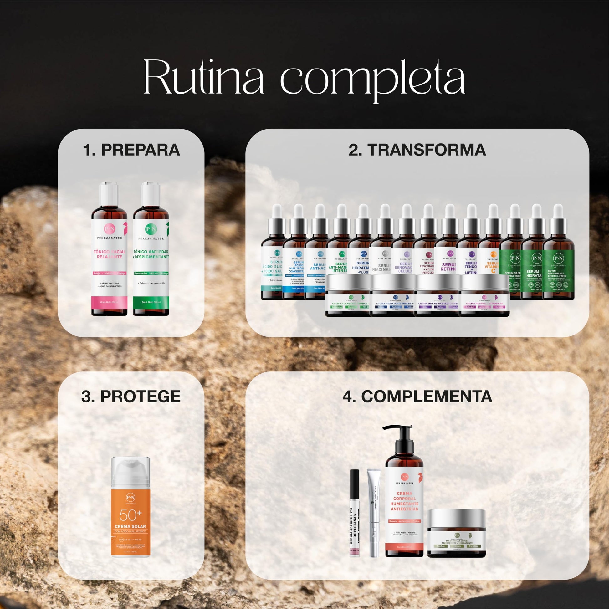 PUREZA NATUR Pack de cuidado facial para hombre completo con serum de día y de noche | Hidratación, proteccion y regeneración paquete