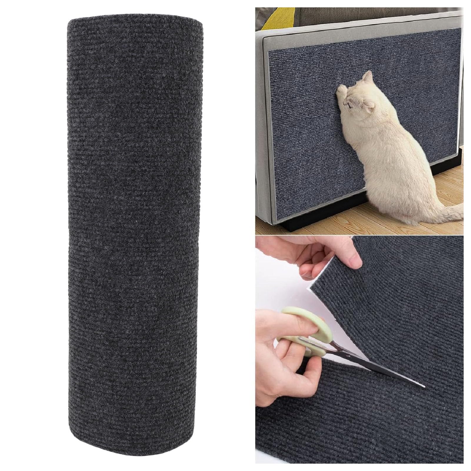 Jiawu Alfombrilla para Rascar Gatos, 15,7 X 78,8 Pulgadas, Rascador para Gatos Trepador, Alfombra Autoadhesiva Recortable, Protector para Rascar Gatos para sofá, Esquina de Pared (Gris