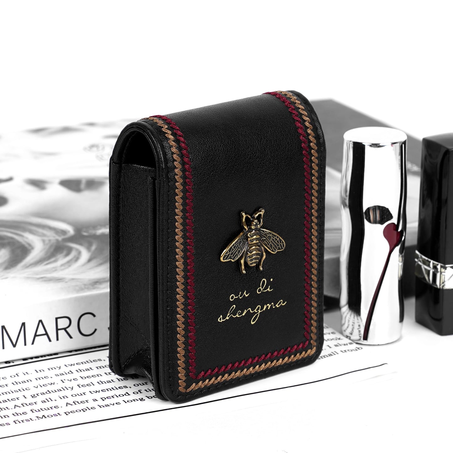 Biiange - Estuche para lápiz labial con espejo, mini soporte para lápiz labial para bolso, bolsa de cosméticos de viaje pequeña, bolsa de maquillaje portátil para lápices labiales y artículos