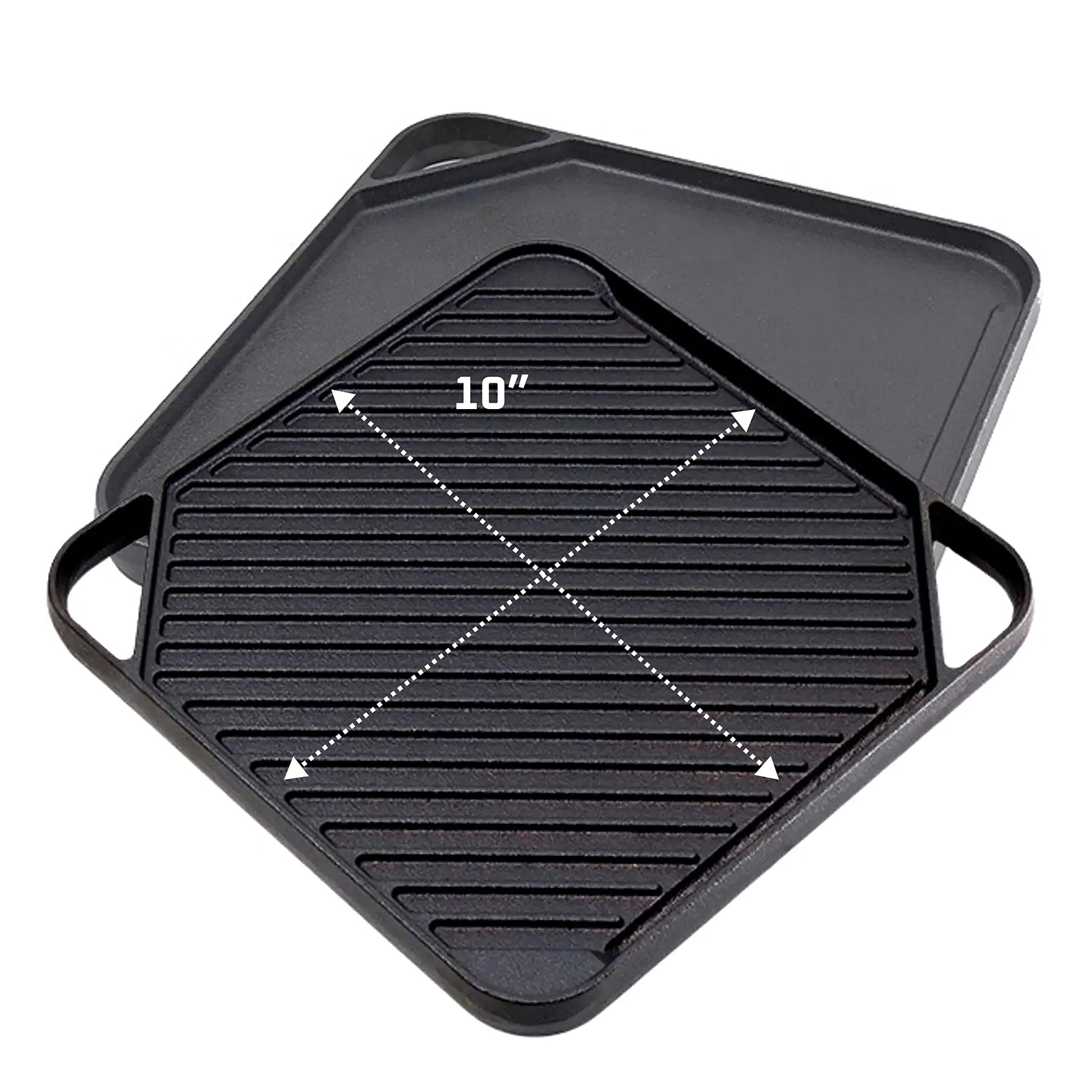 Bruntmor Sartén cuadrada de hierro fundido 2 en 1 con sartén reversible para estufa, sartén multicocción de 10 x 10 pulgadas, utensilios de cocina antiadherentes para camping