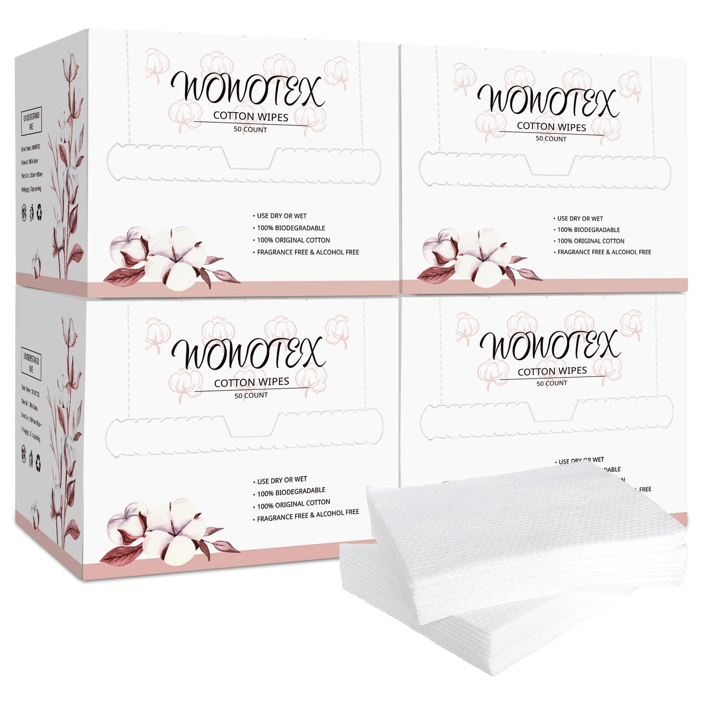 WOWOTEX - Toalla facial desechable 100% algodón, biodegradable, para secar la cara, 200 unidades, 4 unidades, extra gruesas, suaves, de uso único, 10 x 12 pulgadas, toallas grandes de limpieza para