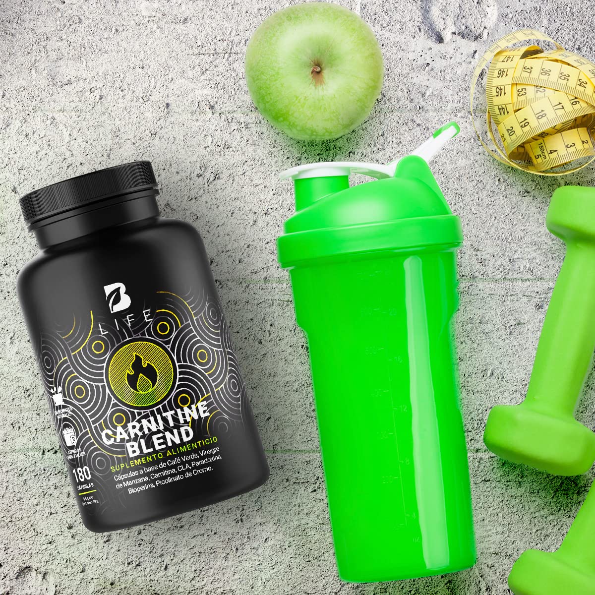 Carnitina de 180 Cápsulas con Café Verde, Carnitina, Vinagre de Manzana, CLA y Picolinato de Cromo. Carnitine Blend B Life.