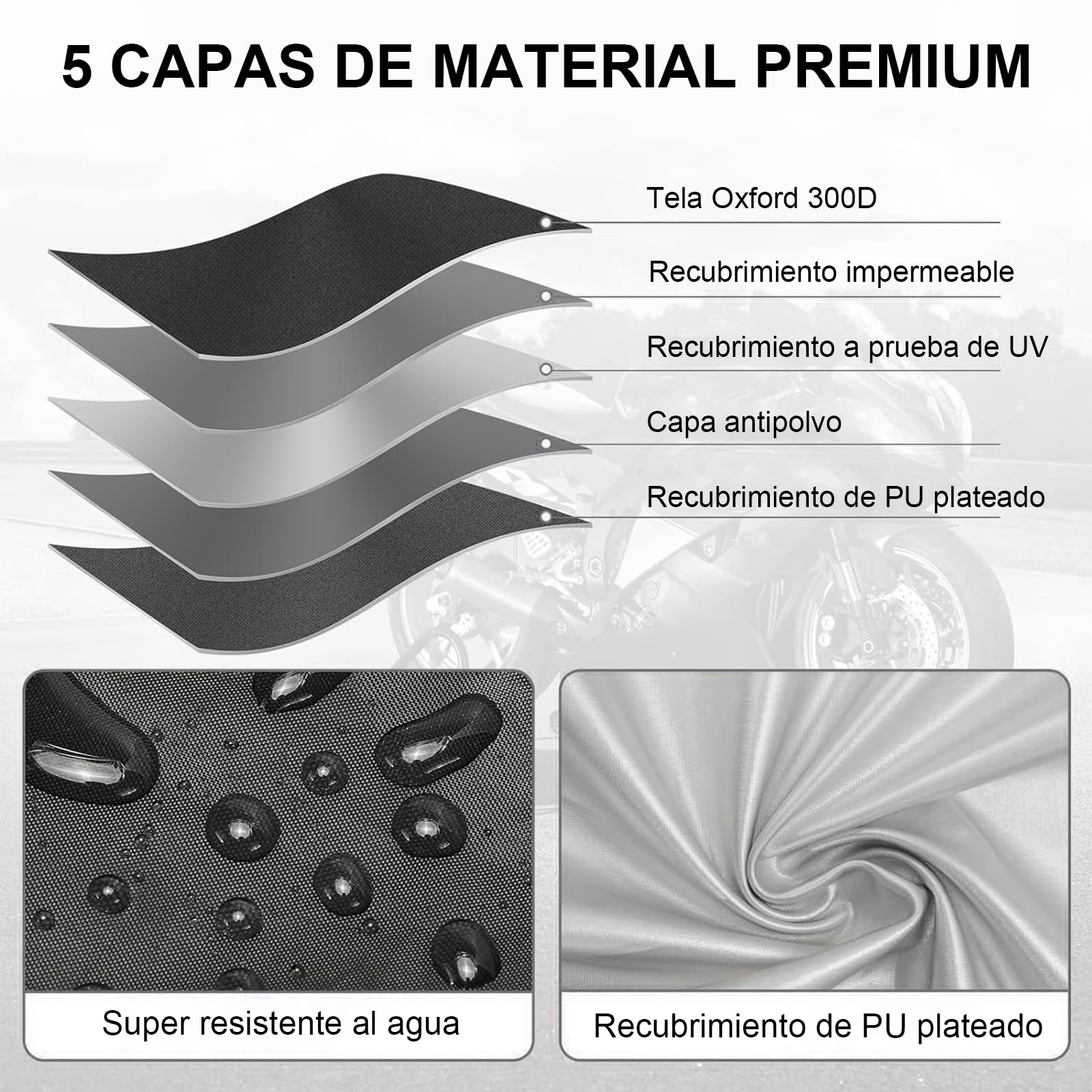 Funda Cubierta Impermeable para Motocicletas, con Tiras Reflectantes y Orificios para Cerradura, Protege contra El Polvo, La Lluvia y La Resina, para Motocicletas como Honda, Yamaha, Suzuki, Harley