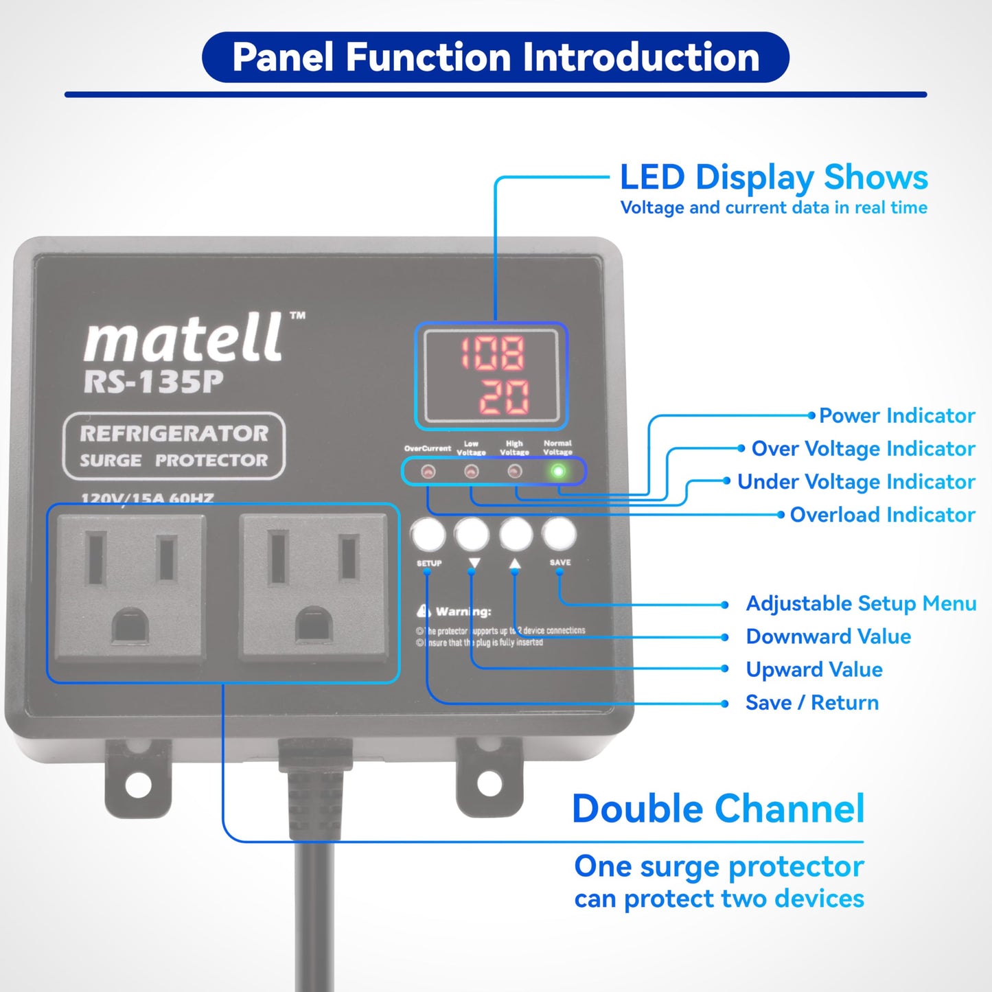 Protector de Sobretensiones Matell para Refrigerador Doble Voltaje con Retardo de Tiempo