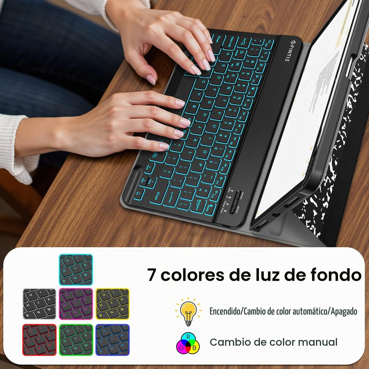 Funda con Teclado iPad Air Fintie Negro TPU Suave Desmontable Bluetooth