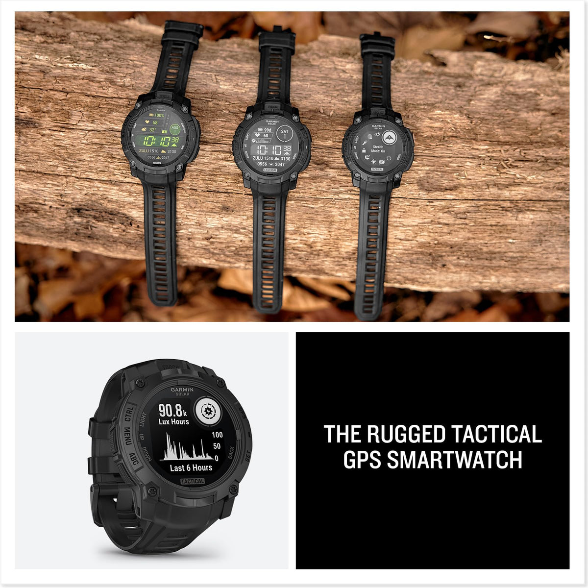 Smartwatch Garmin Instinct 3 Táctico Solar Negro con GPS y Bisel Reforzado para Hombre