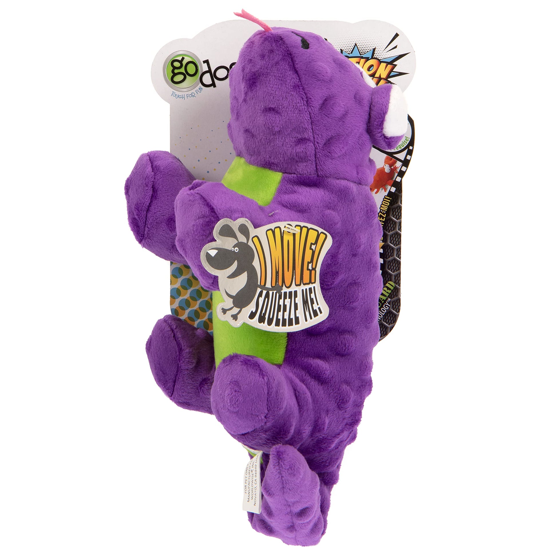 goDog Action Plush Lizard - Juguete Animado para Perro chirriante, tecnología de protección para Masticar, Color Morado, Talla única