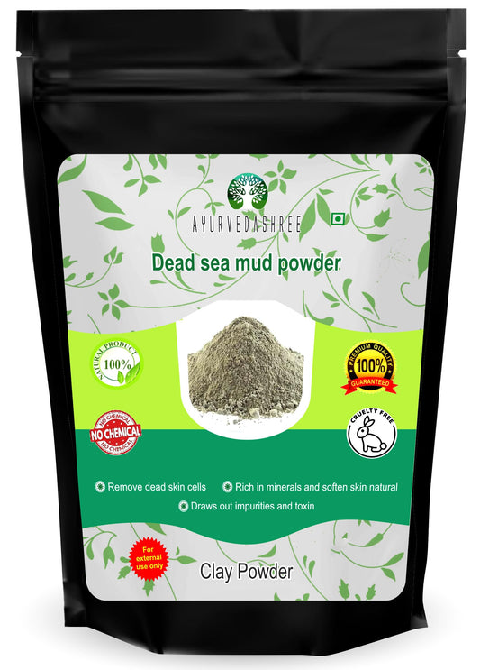 Ayurvedashree Barro Del Mar Muerto 100 G | Nutre, Exfolia, Suaviza Y Desintoxica La Piel | Polvo De Arcilla Seca | 100% Solo Barro Del Mar Muerto | Cuidado De La Piel | Mas 3,53 Onzas (Paquete De