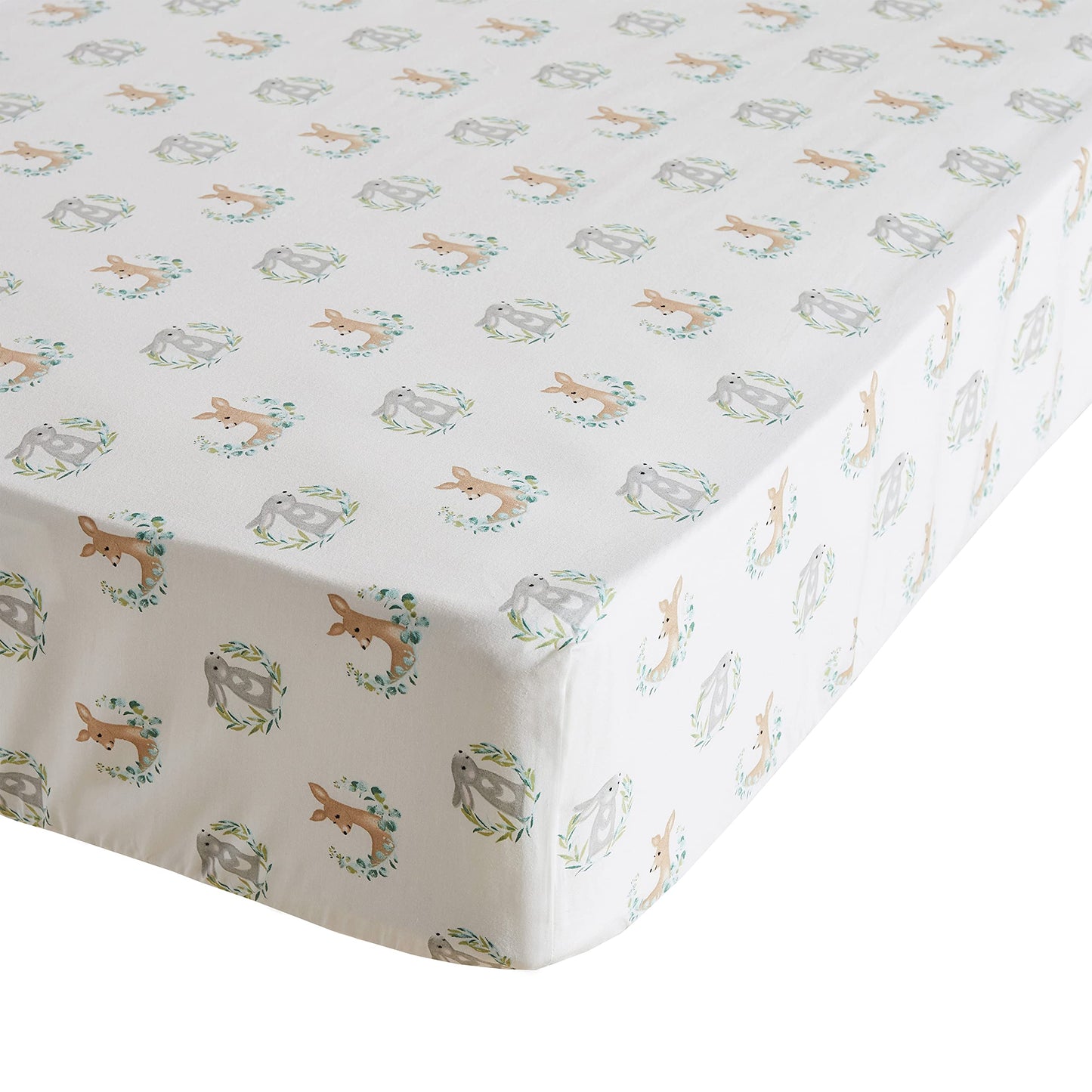 Levtex Baby - Juego de cama para cuna Woodland Pals, juego de guardería para bebé, color café pardo crema, verde pardo, amigos del bosque, juego de 5 piezas, incluye edredón, una sábana bajera,