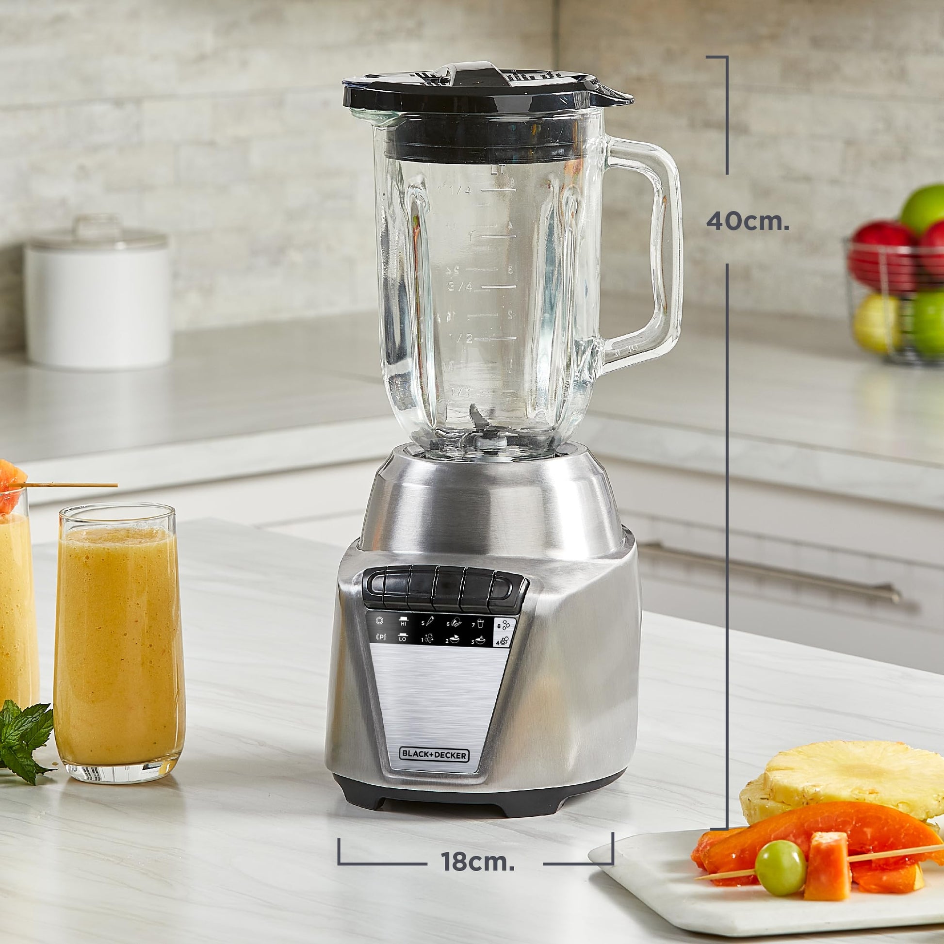 BLACK+DECKER Licuadora Ice Crush, 8 Velocidades + Pulso, 4 Cuchillas Acero Inoxidable, 700 Watts, Jarra de Vidrio 1.25Lts, BL0876-2SDLA