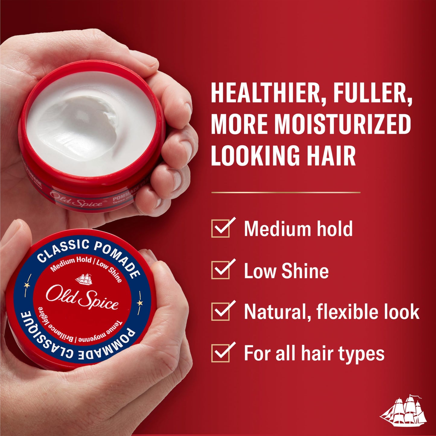 Old Spice Pomada para el cabello de 63 g, fijación media, acabado sin brillo