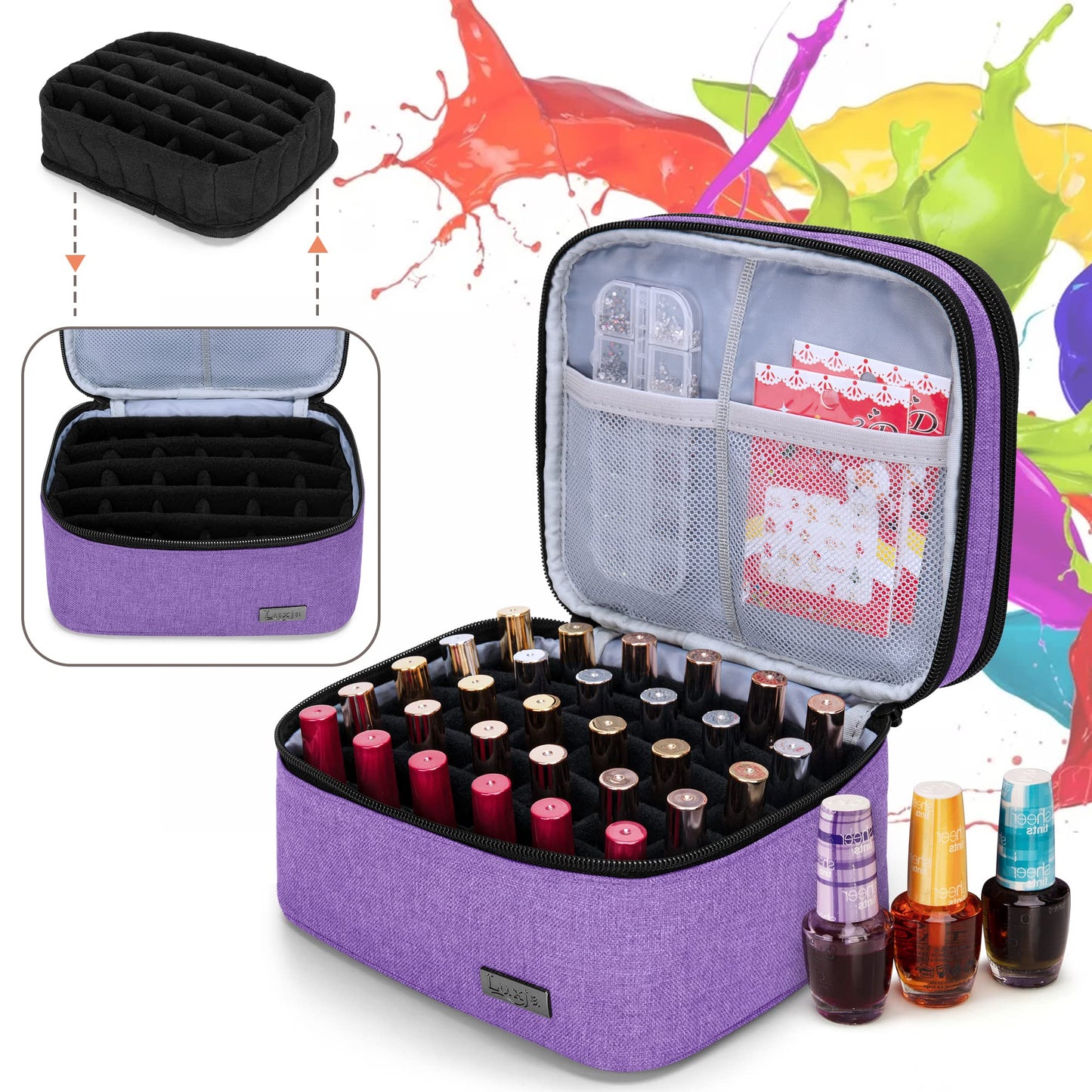 Luxja Nail Polish Carrying Case - Holds 20 Bottles (15ml - 0.5 fl.oz) or 30 Bottles (7ml - 0.27 fl.oz), Portable Organizer Bag for Nail Polish and Manicure Set, Purple